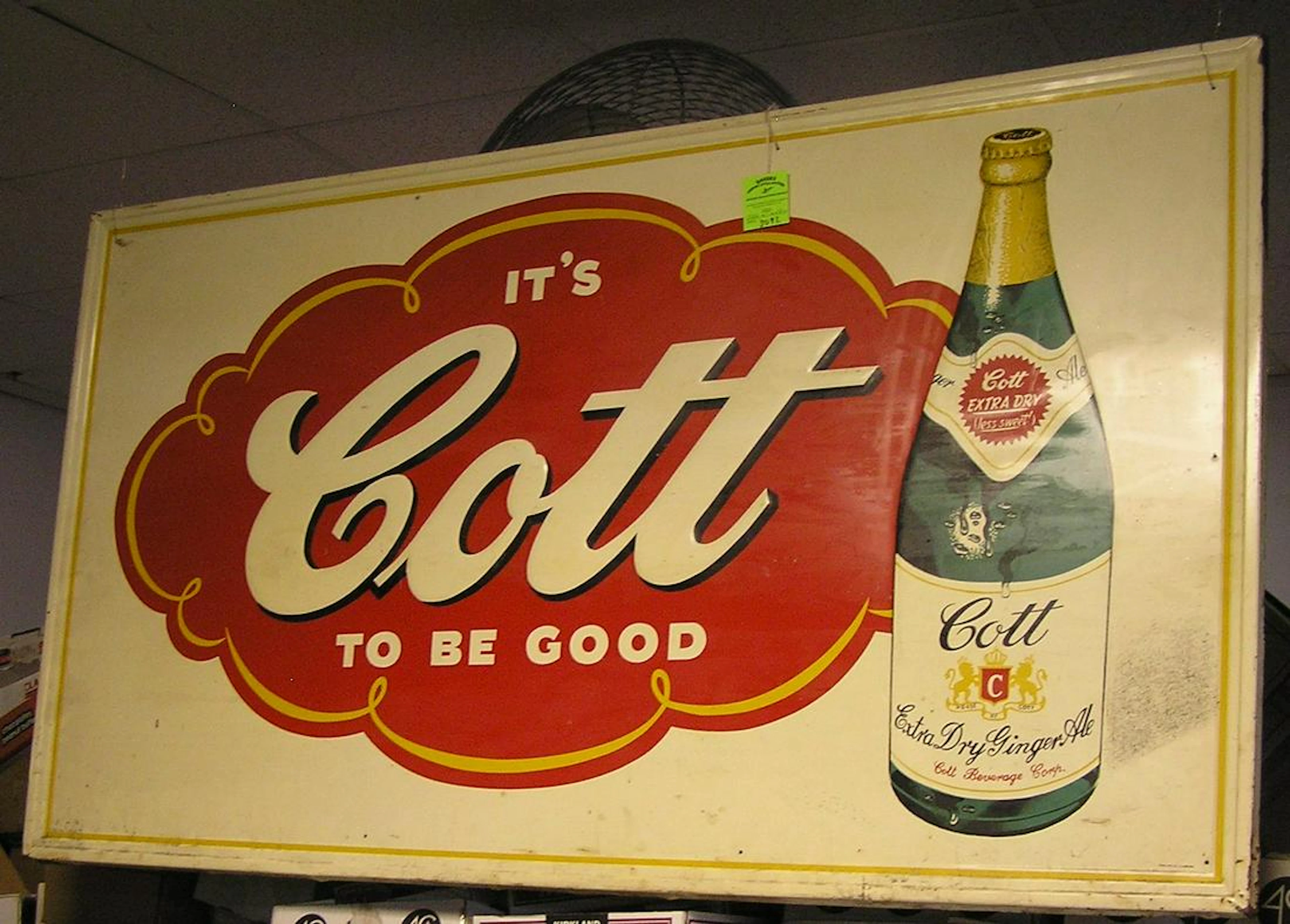 Large all tin Cott soda advertising store display sig