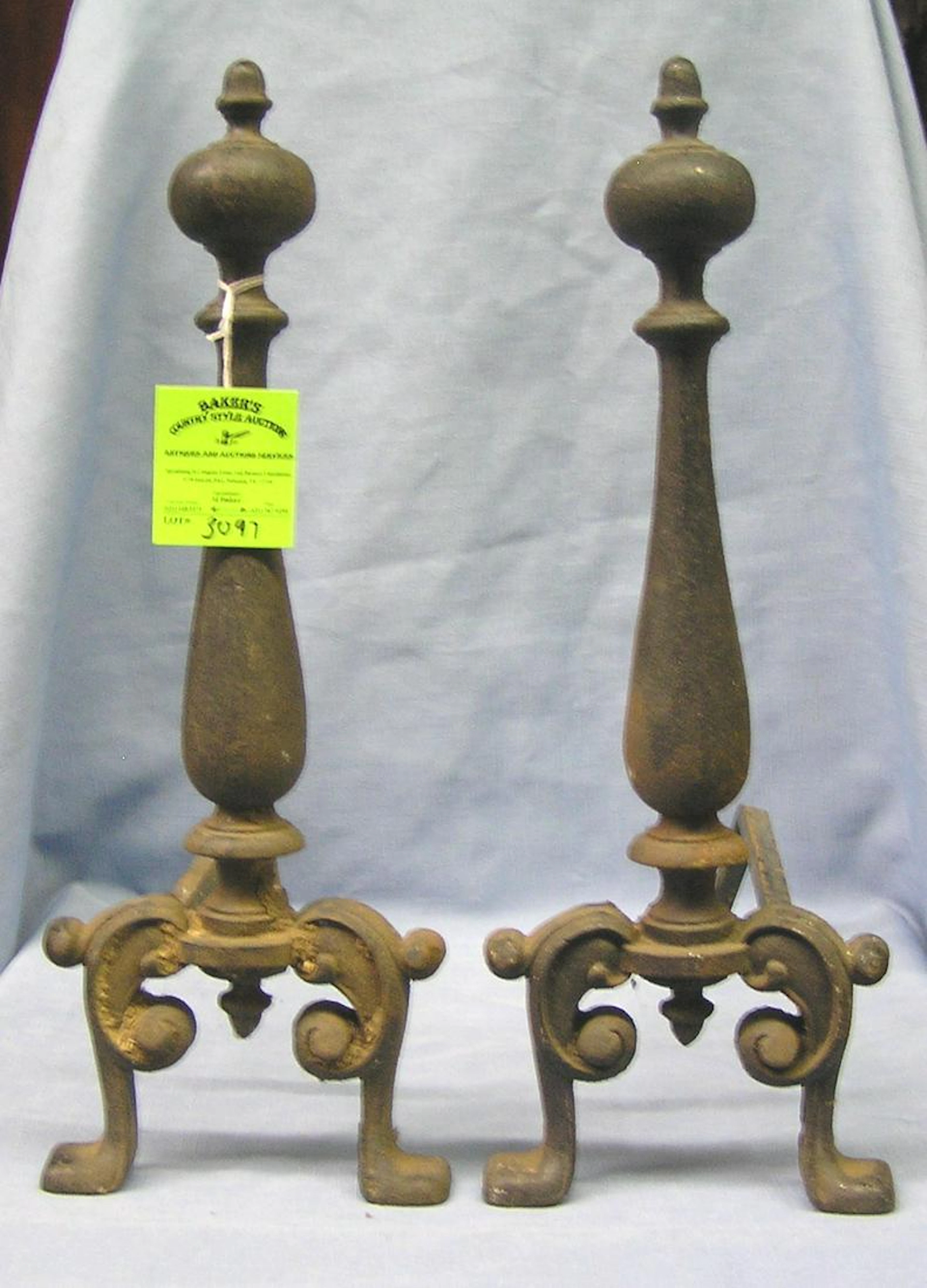 Pair of antique cast iron fireplace andirons