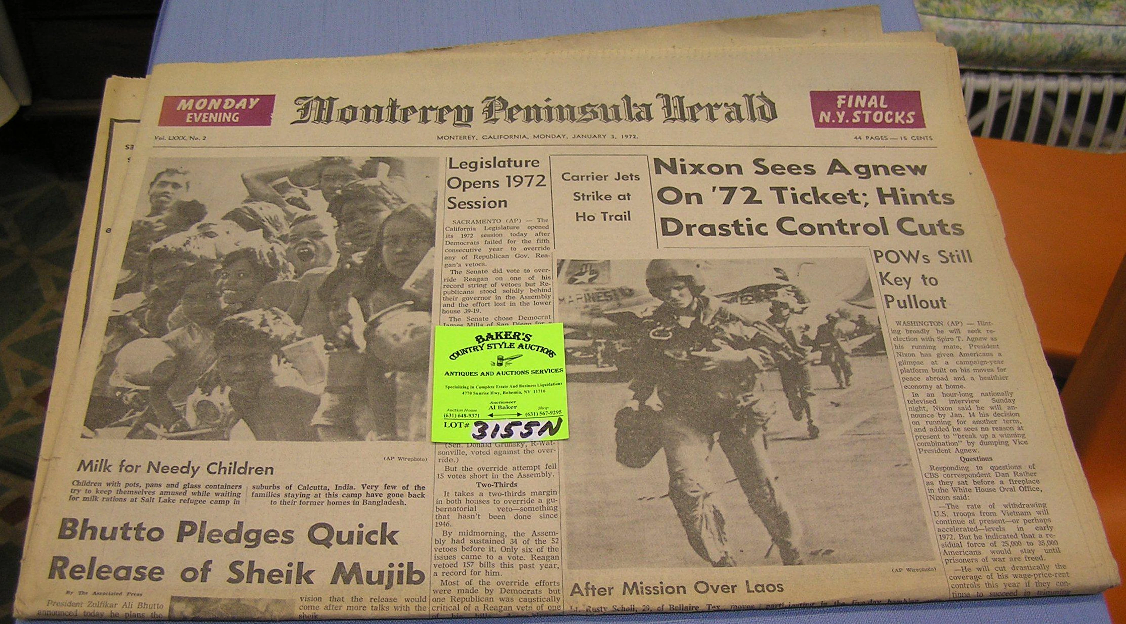 ewspaper dated 1972 with Nixon/Agnew cover