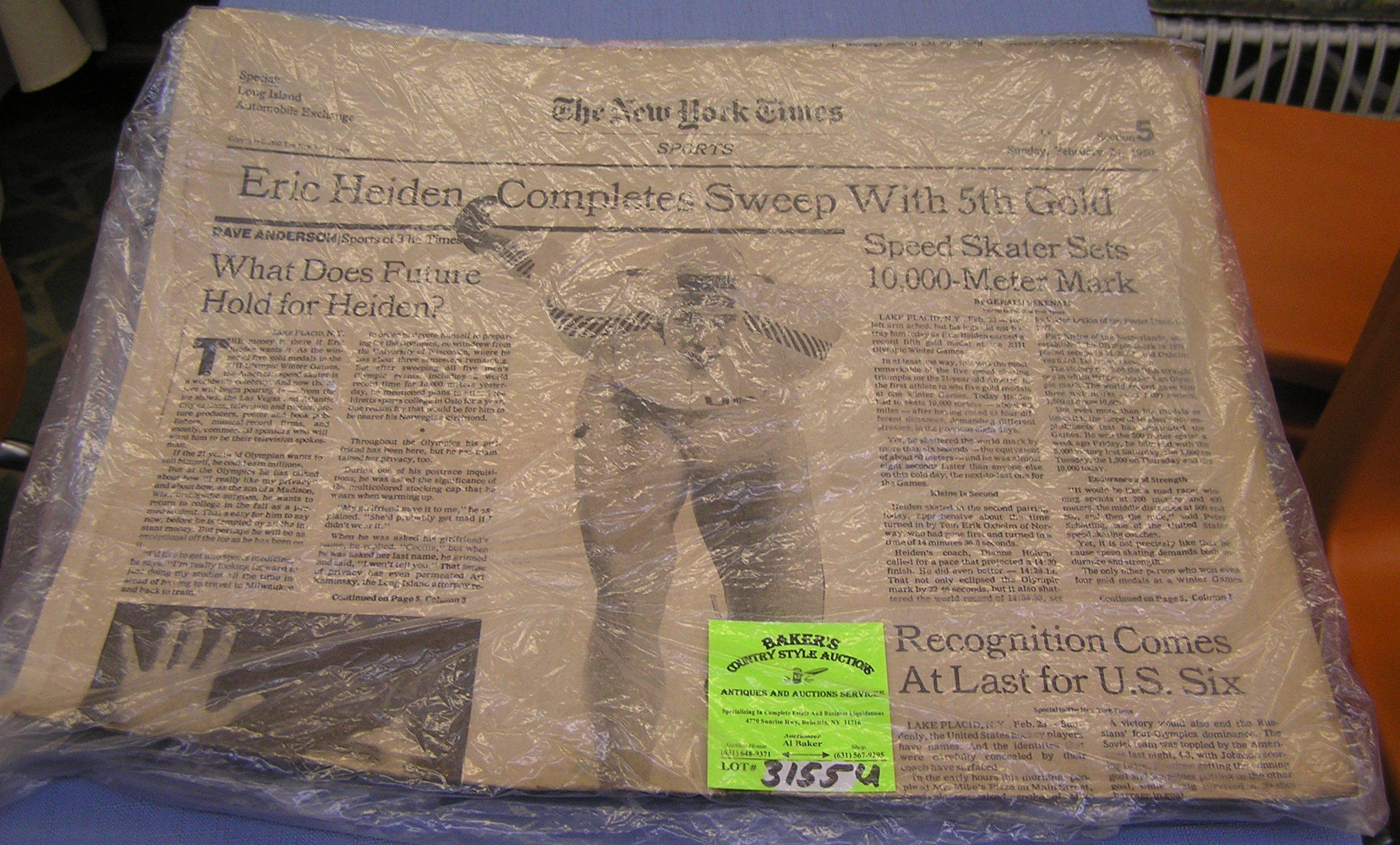 Y Times Eric Heiden 5 gold headlines and clippings