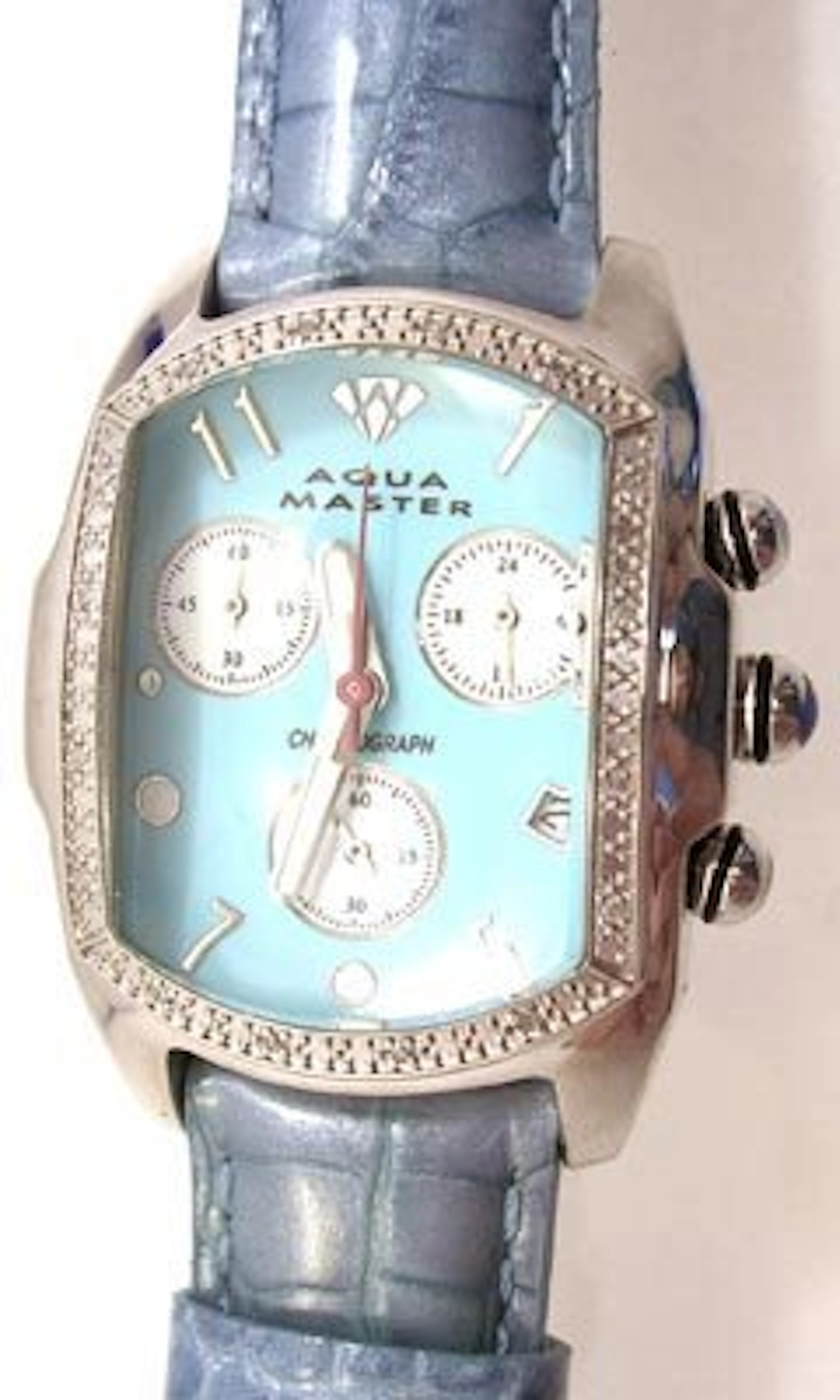 344: Aqua Master Silver .65 Diamonds MOP Blue watch