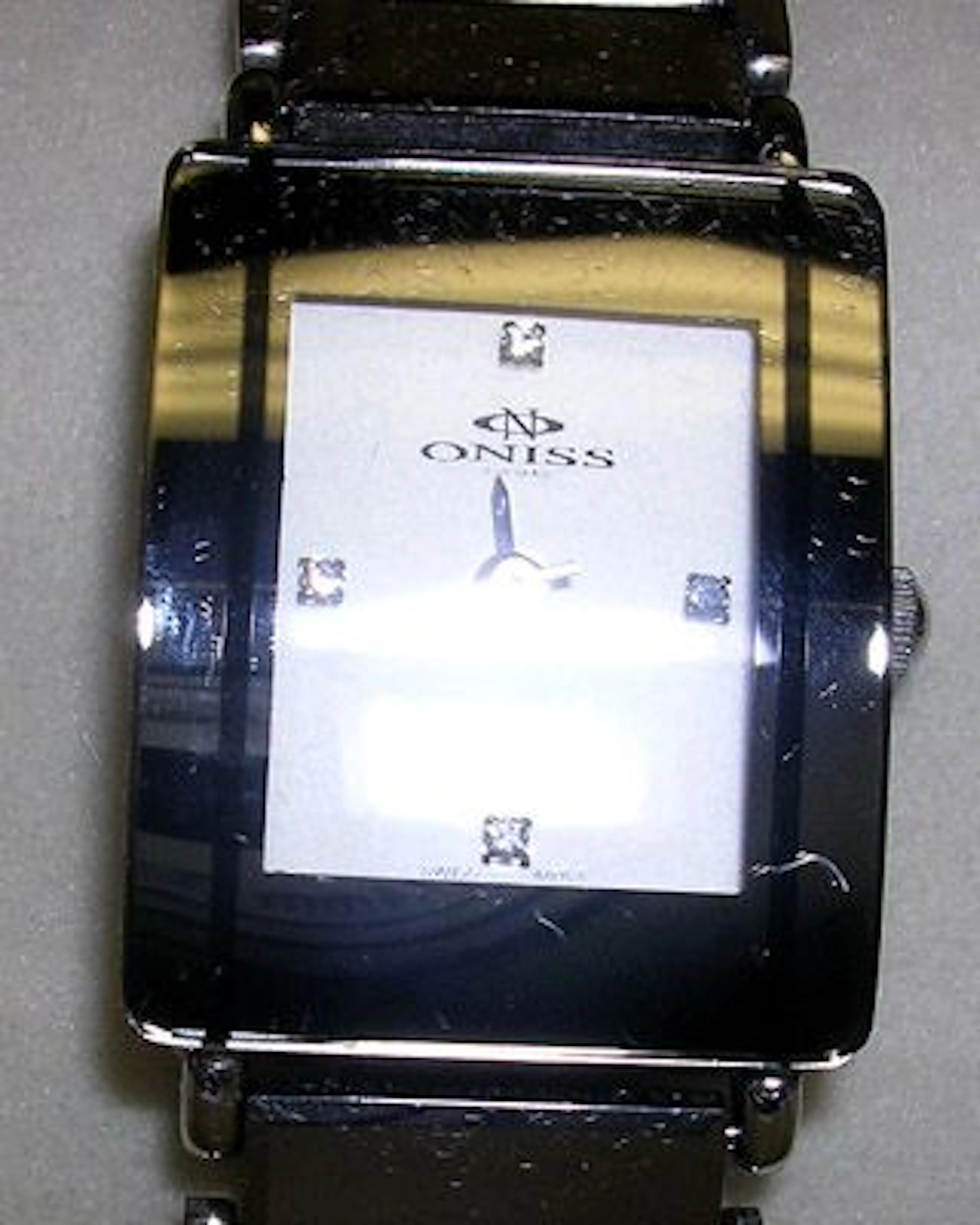 1792: ONISS Ladies Swiss rectangle silver Diamonds SAPP
