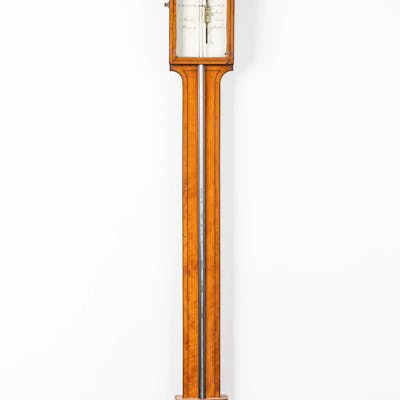A GEORGE III SATINWOOD AND OUTLINED STICK BAROMETER
