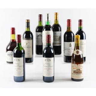 A GROUP OF WINE TO INCLUDE A BOTTLE OF CORDIER CHATEAU TALBOT 1983 (10)