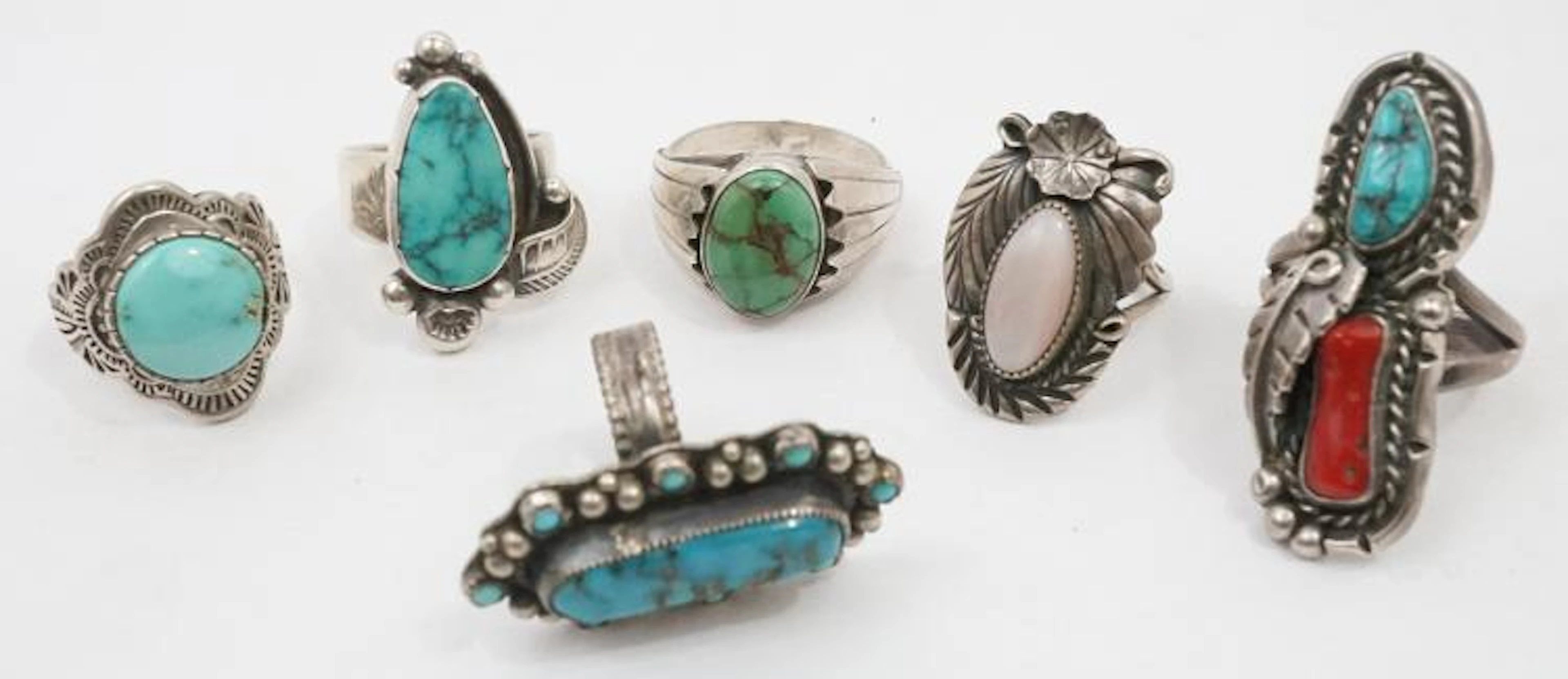 Six Vintage Signed Southwest Native American Rings