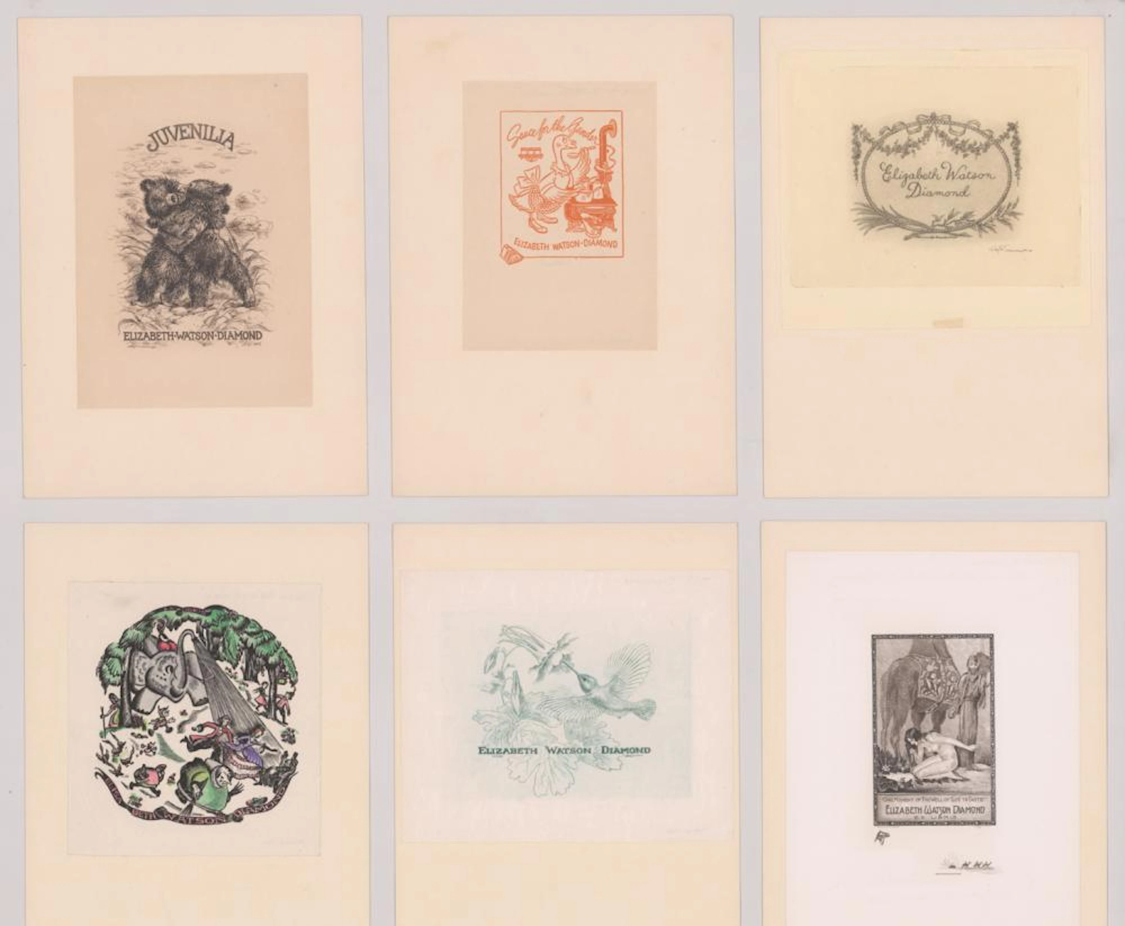 Six Vintage Bookplates for Elizabeth Diamond