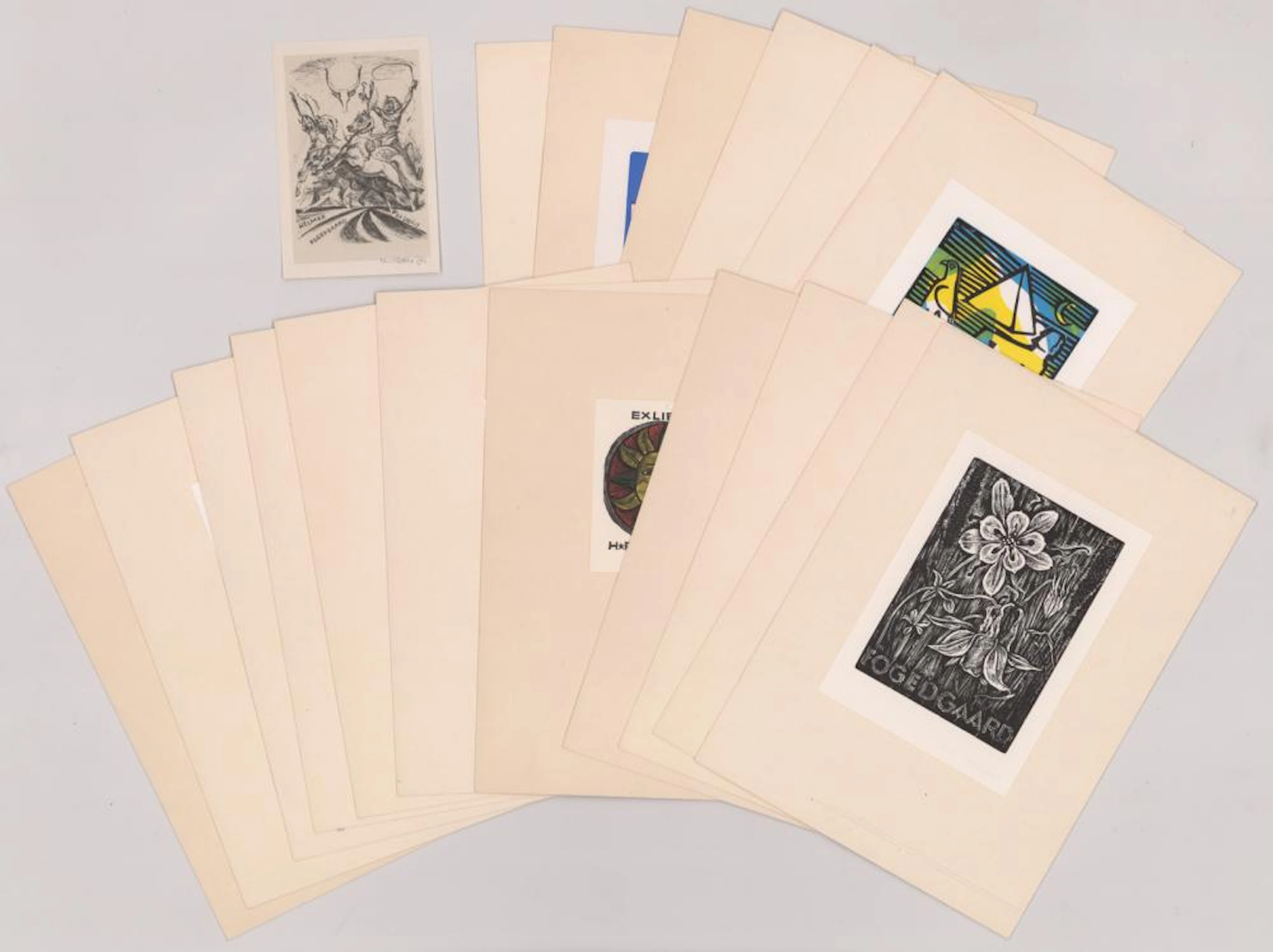 Eighteen Vintage Bookplates for Helmer Fogedgaard