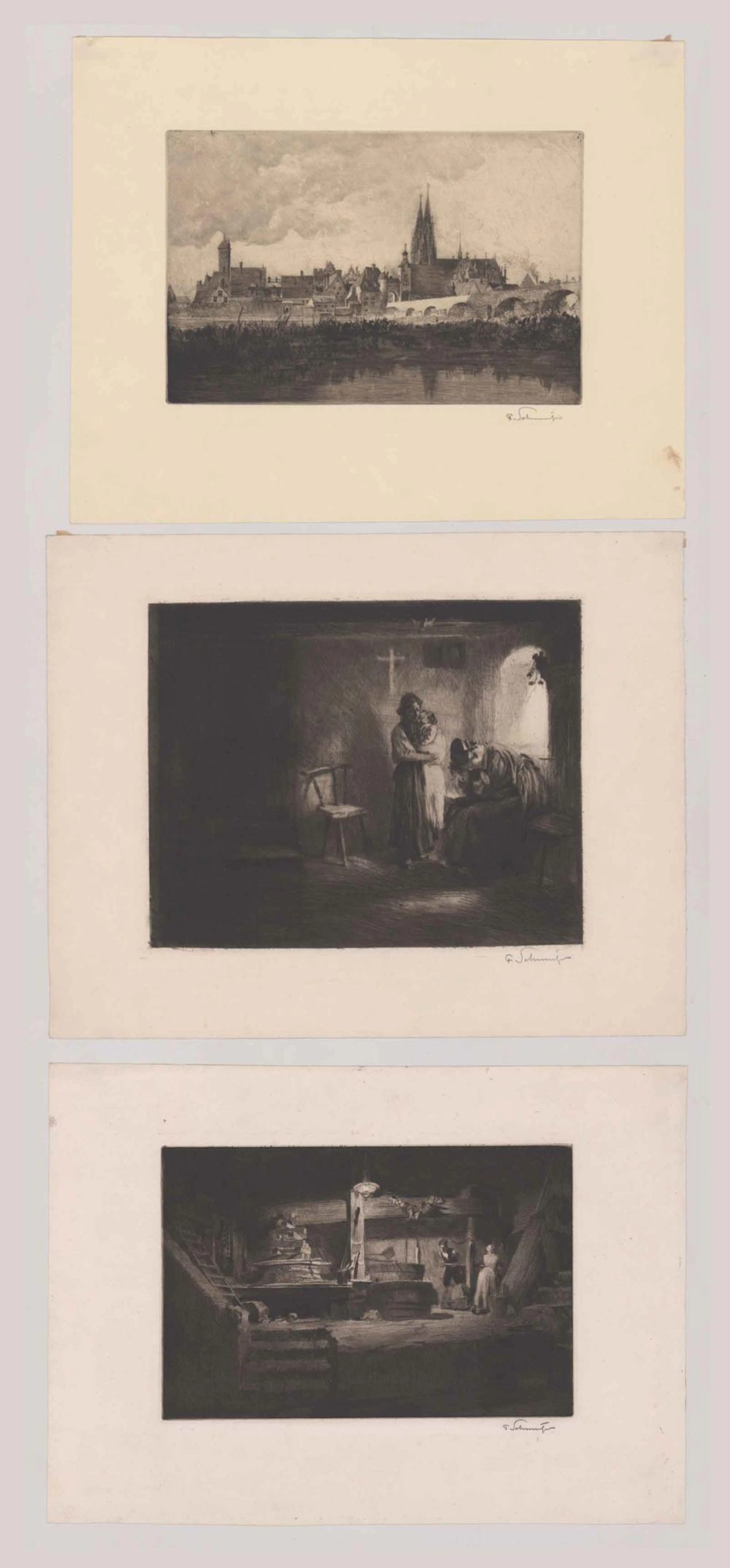 Ferdinand Schmutzer Etchings [Workers, Bridge]