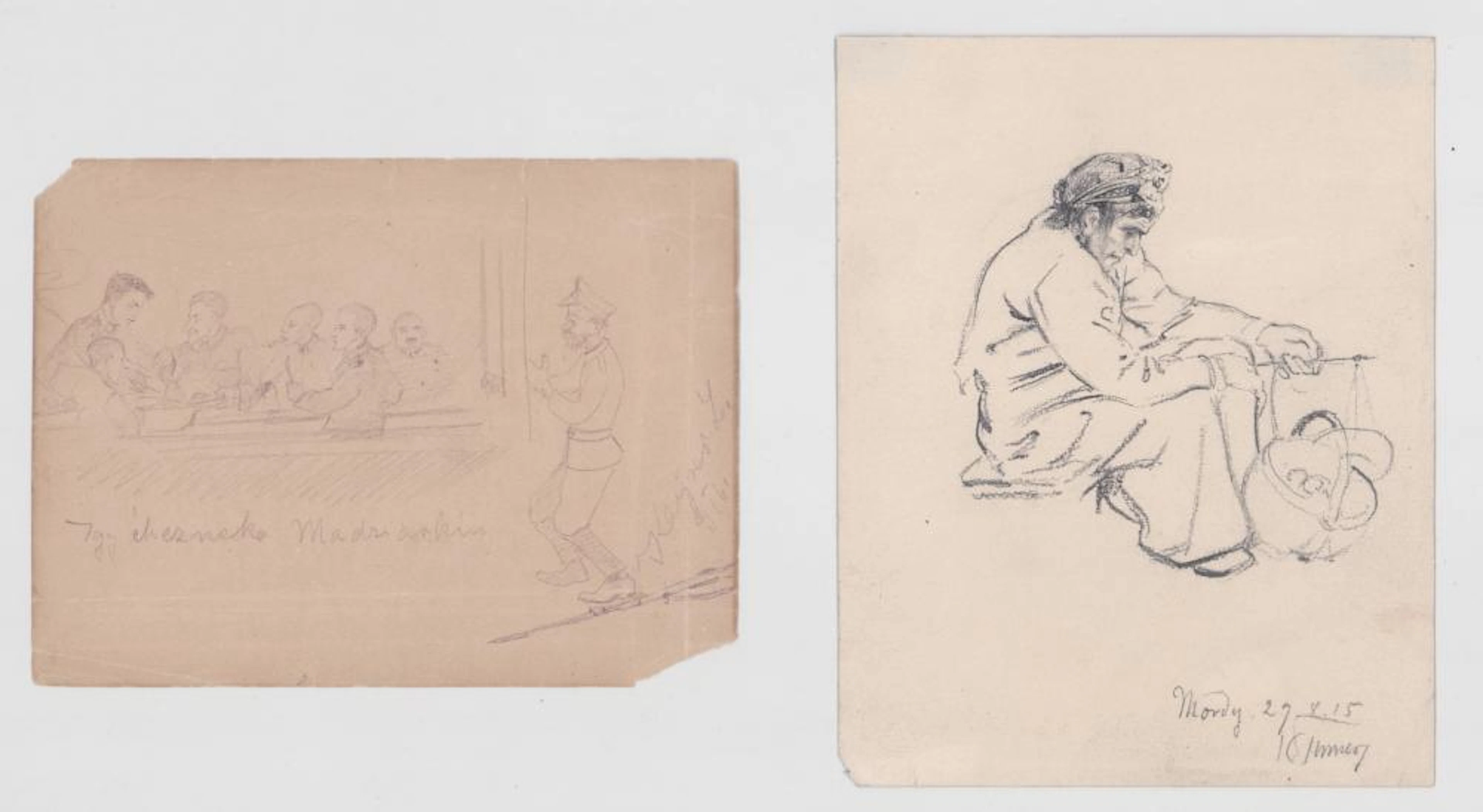 Illegibly Signed Pencil Drawings [People, Food]