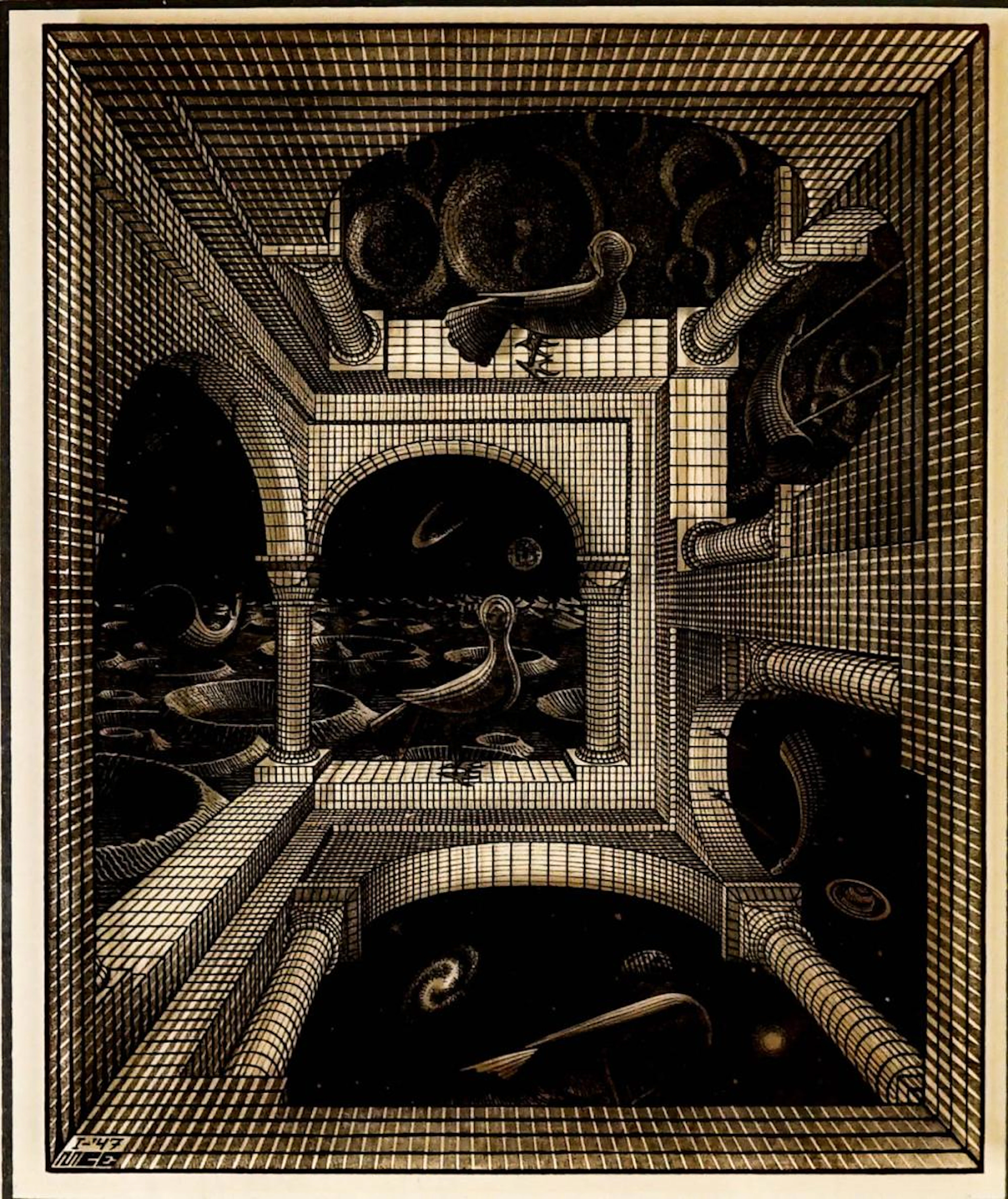 Lucid Lines M.C. Escher Repro Printed on Glass