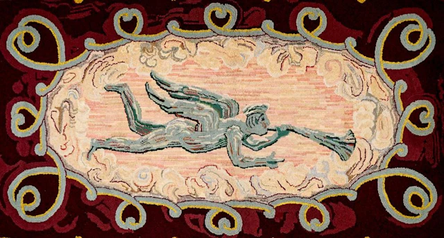 Vintage Folk Art Hooked Rug [Trumpeteer]