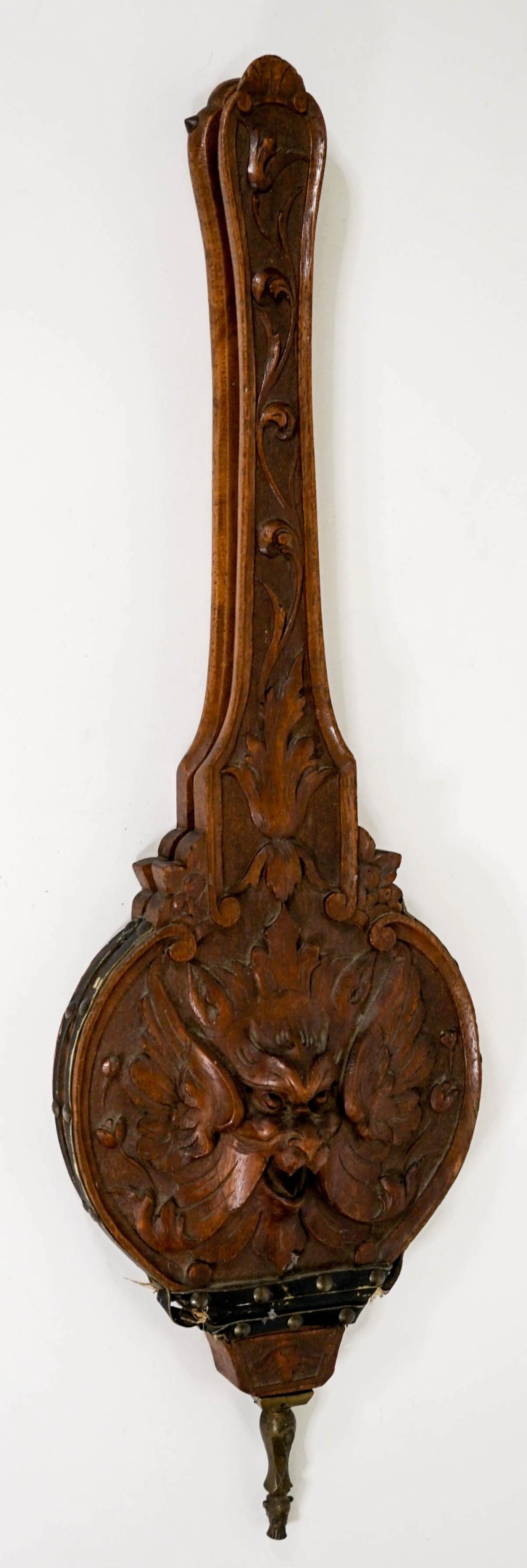 Antique Carved Oak Fire Bellows [Lion Head]