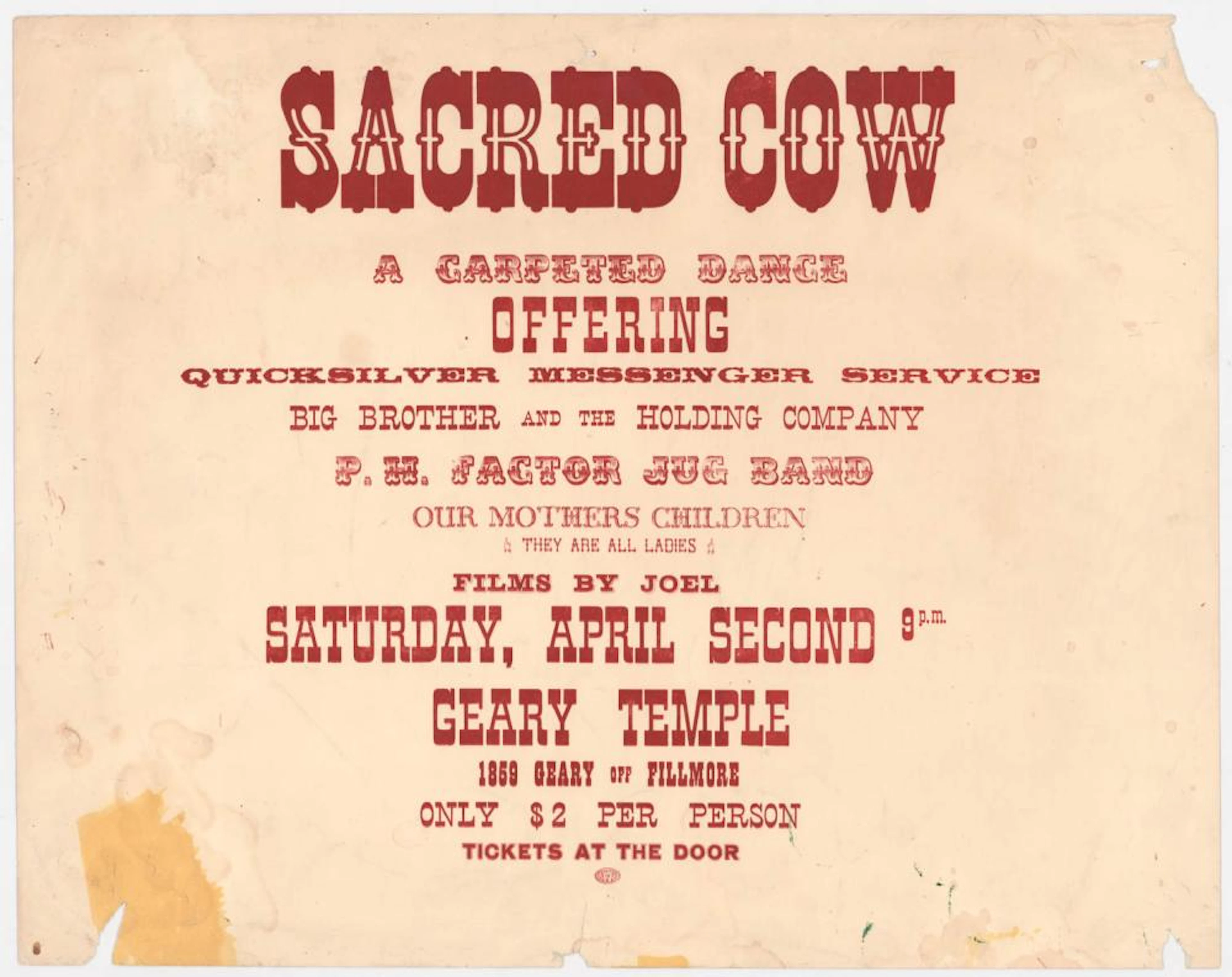 Sacred Cow 1966 Quicksilver Big Brother Poster