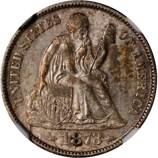 1873-S Liberty Seated Dime. Arrows. Fortin-102. Rarity-4. MS-63 (NGC).
