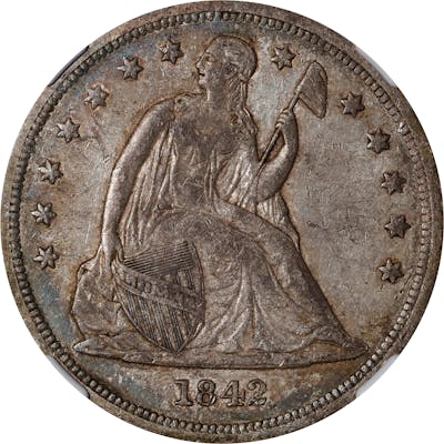 1842 Liberty Seated Silver Dollar. OC-4. Rarity-1. EF Details--Reverse