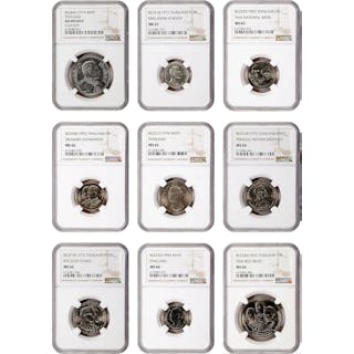 THAILAND. Group of Mixed Denominations (9 Pieces), 1917-93. All NGC