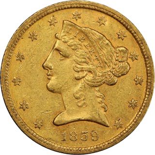 1859-C Liberty Head Half Eagle. Winter-1, the only known dies. Die