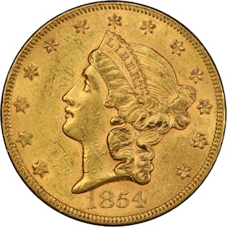 1854 Liberty Head Double Eagle. Large Date. AU-58 (PCGS).