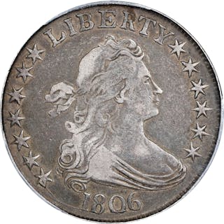 1806 Draped Bust Half Dollar. O-116, T-20. Rarity-3. Pointed 6, Stem