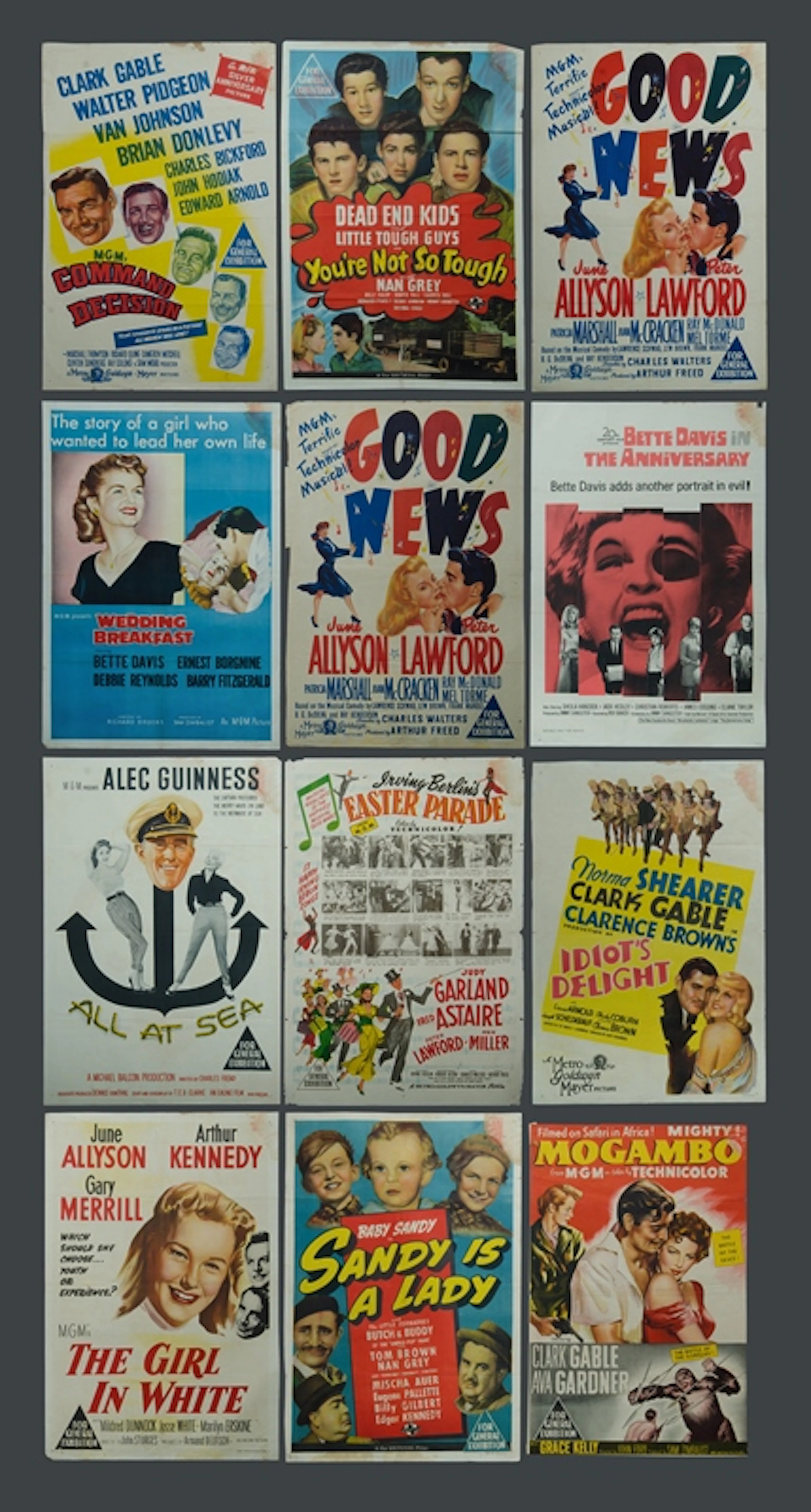 12 Hollywood Movie Posters. Incl. 'Mogambo,' 1953; 'All at Sea,' 1957; 'Sa