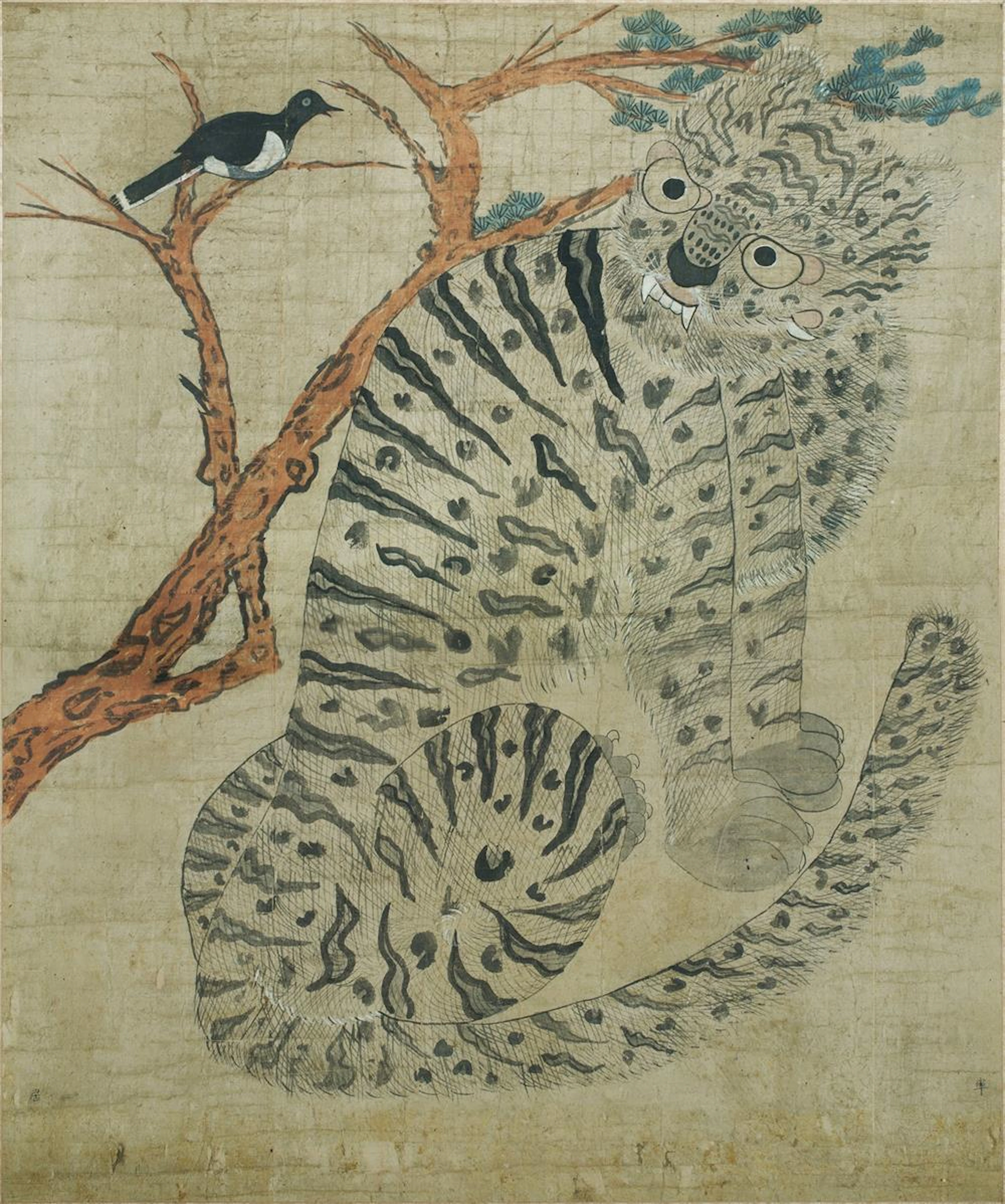 Korean Choson Dynasty Minhwa Folk Art Painting - Tiger & Magpie