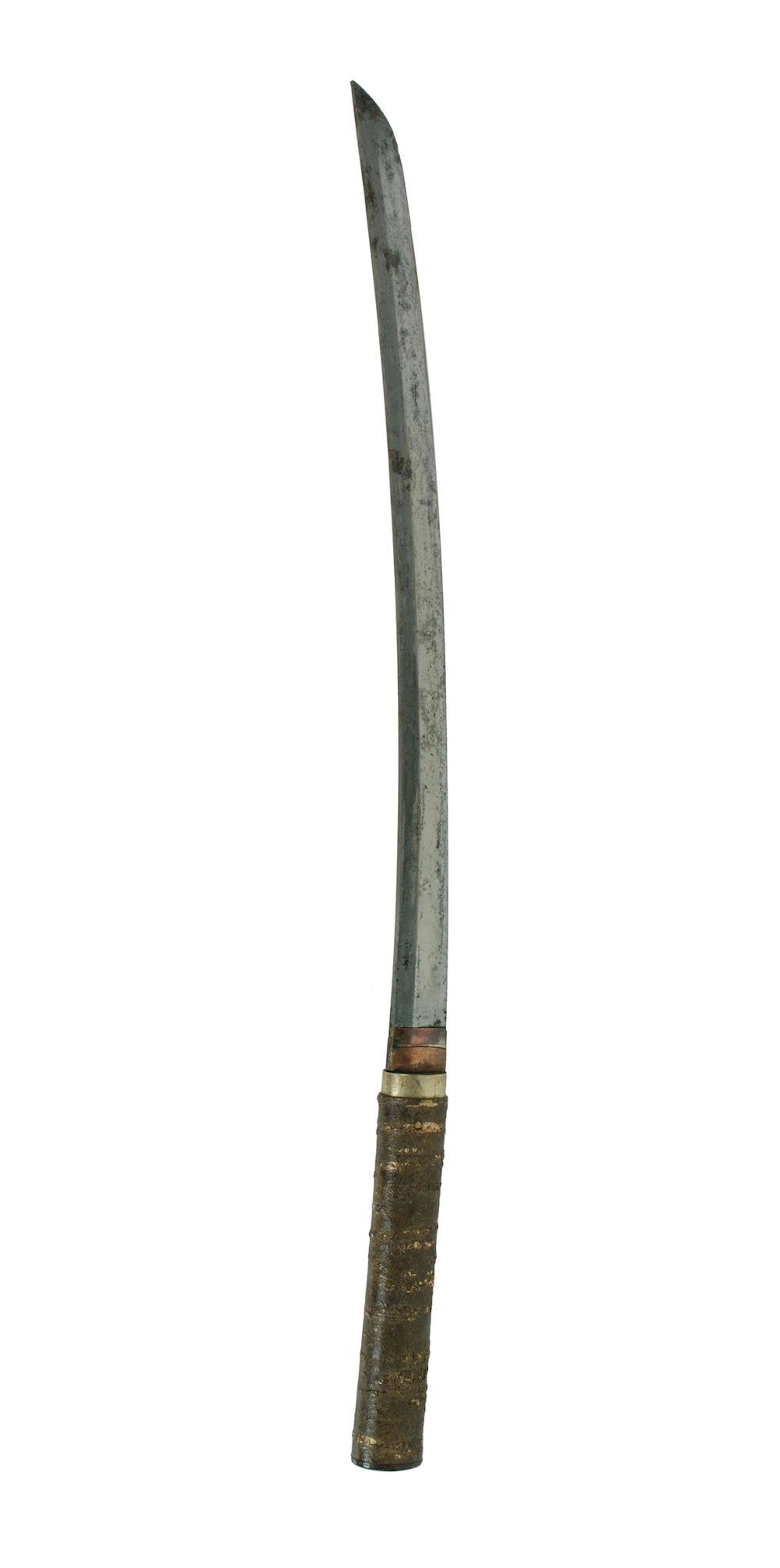 Japanese Wakizashi. With wabi-sabi birch bark round tsuka. L47cm (blade)