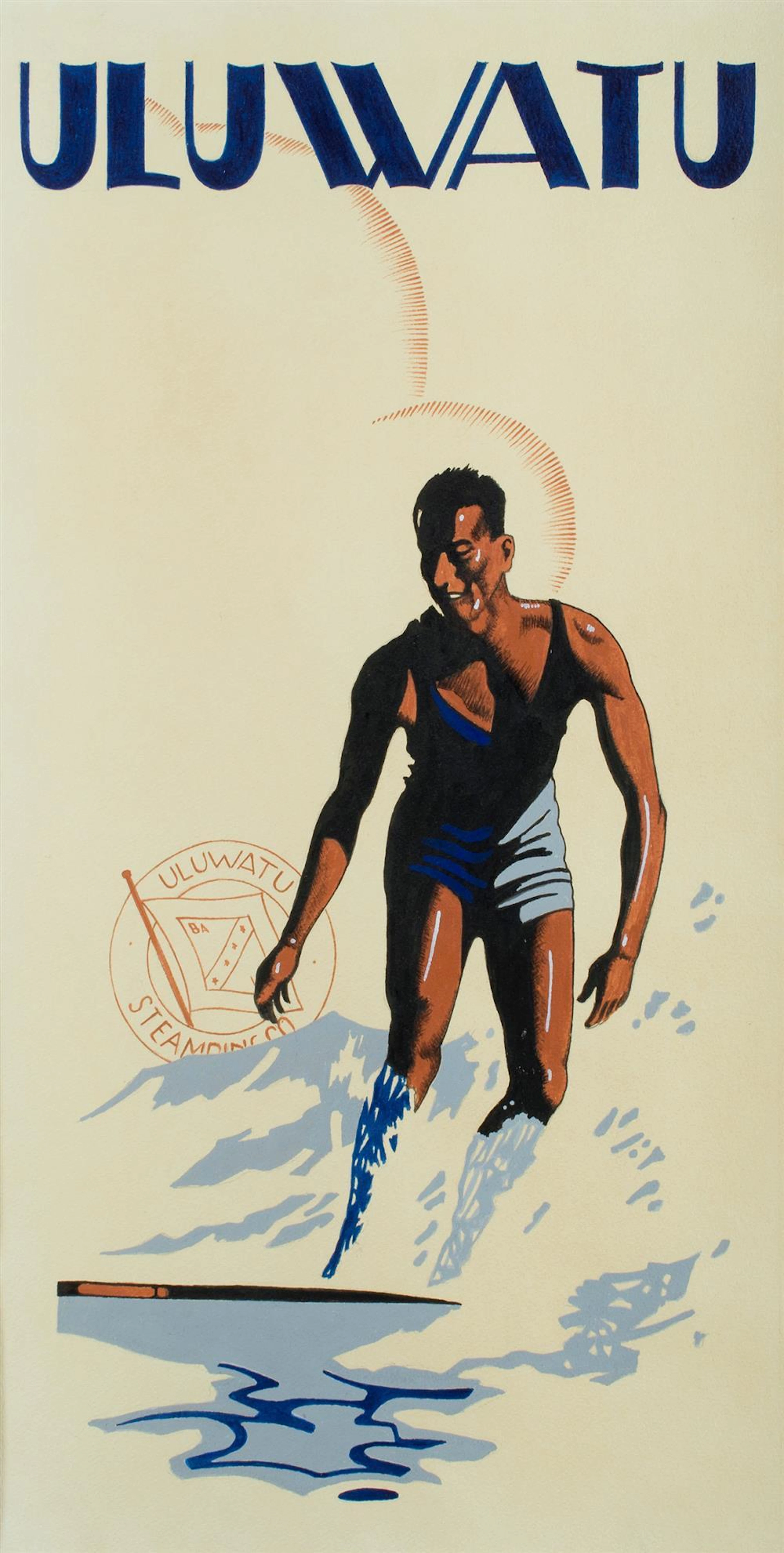 Artist Unknown , Artwork for Uluwatu (Bali) surfing poster, Gouache, 73x38cm