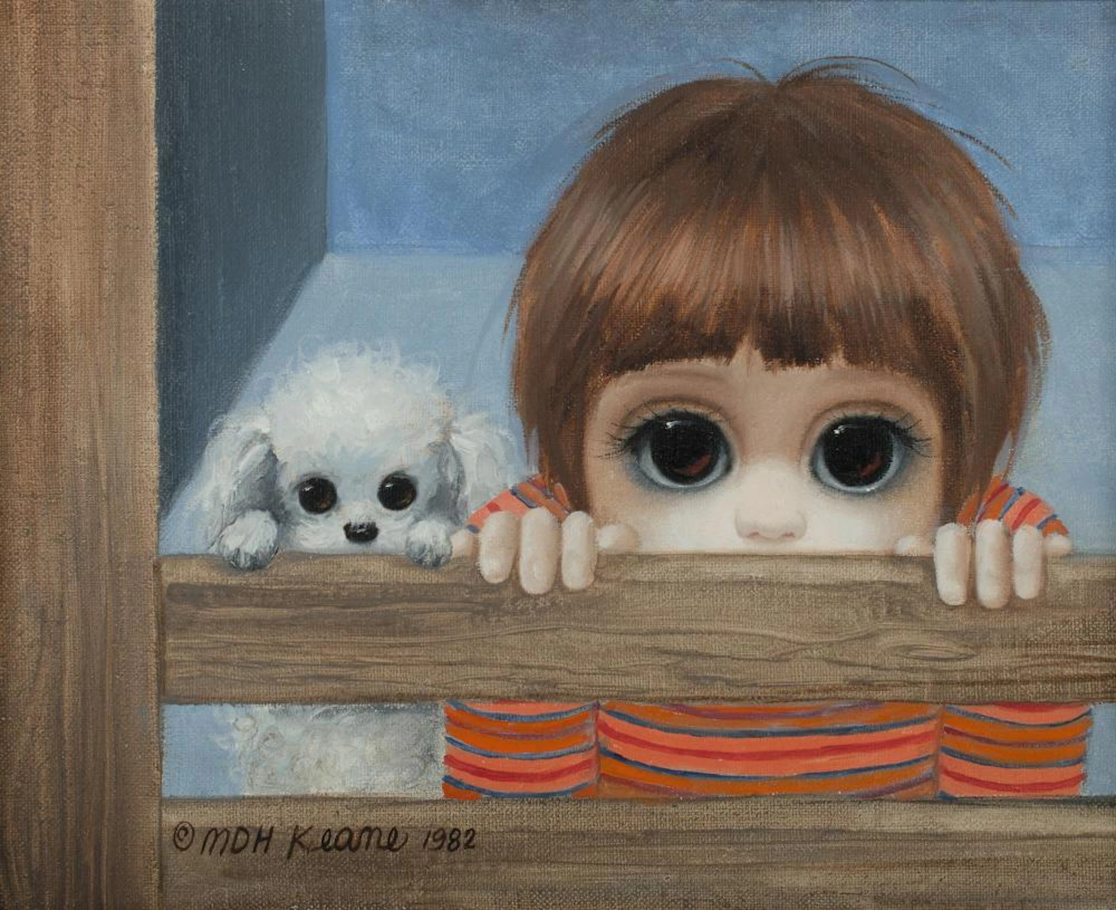 KEANE Margaret (USA b.1927), 'Boy and Dog,' 1982., Oil on Canvas, 19.5x24.5cm