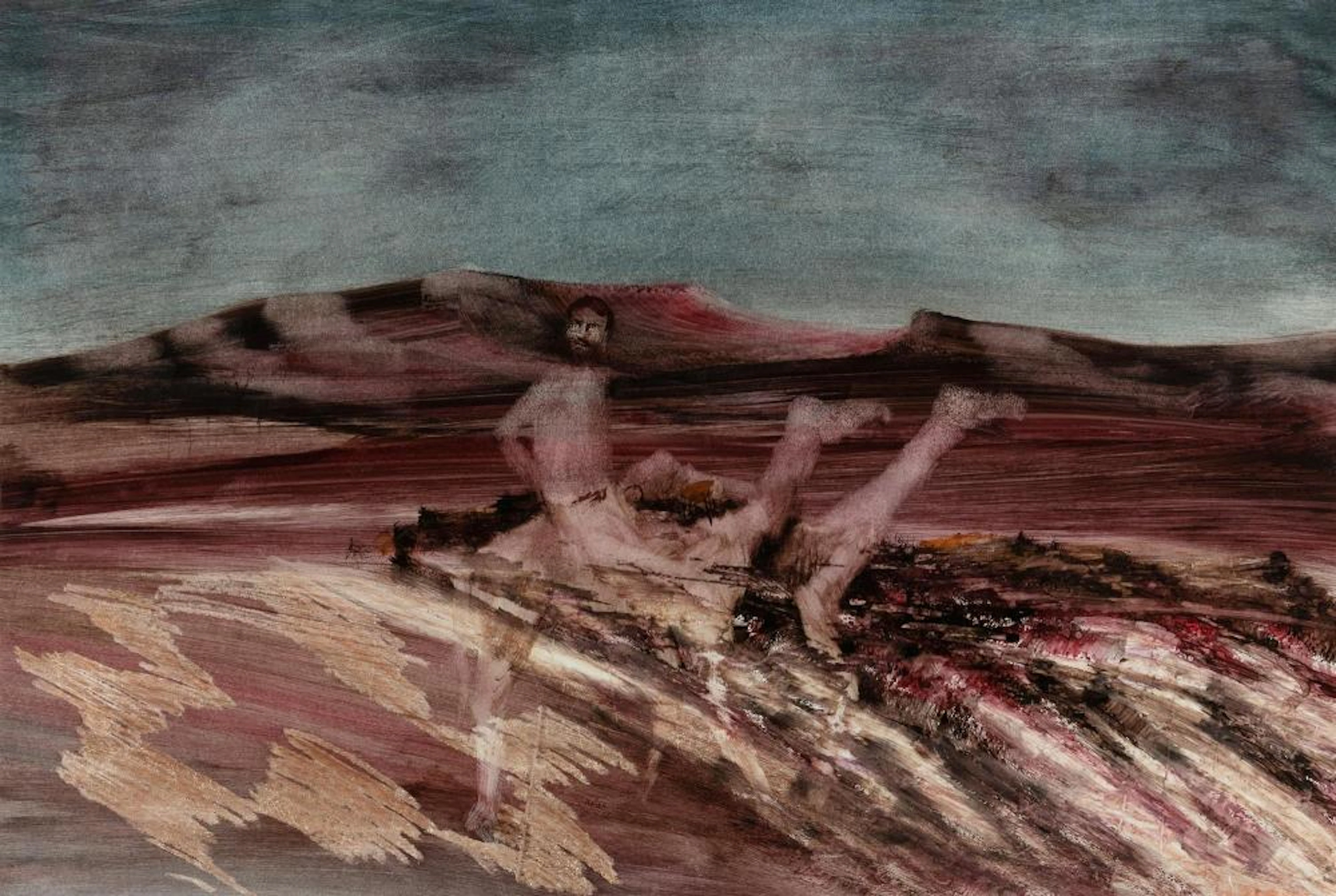 OLAN Sidney (1917-1992), Burke and Camels, 1966., Ripolin on Paper, 51x75.5cm