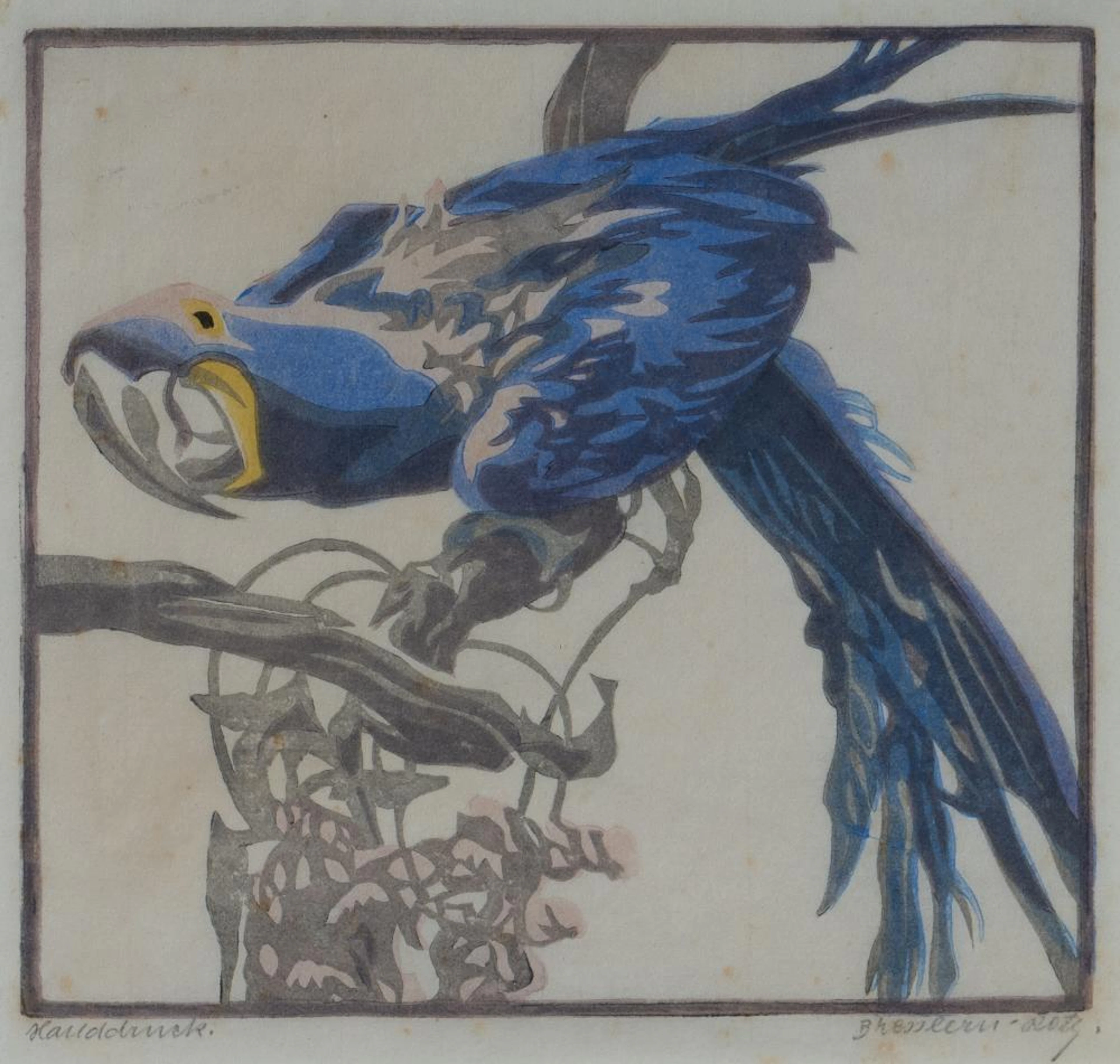 von BRESSLERN-ROTH Norbertine (Austrian 1891-1978), 'Ara', Linocut, 17.5x18.5cm