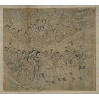 Chinese School , An Imperial Camp, Ink on Silk, 29x32cm