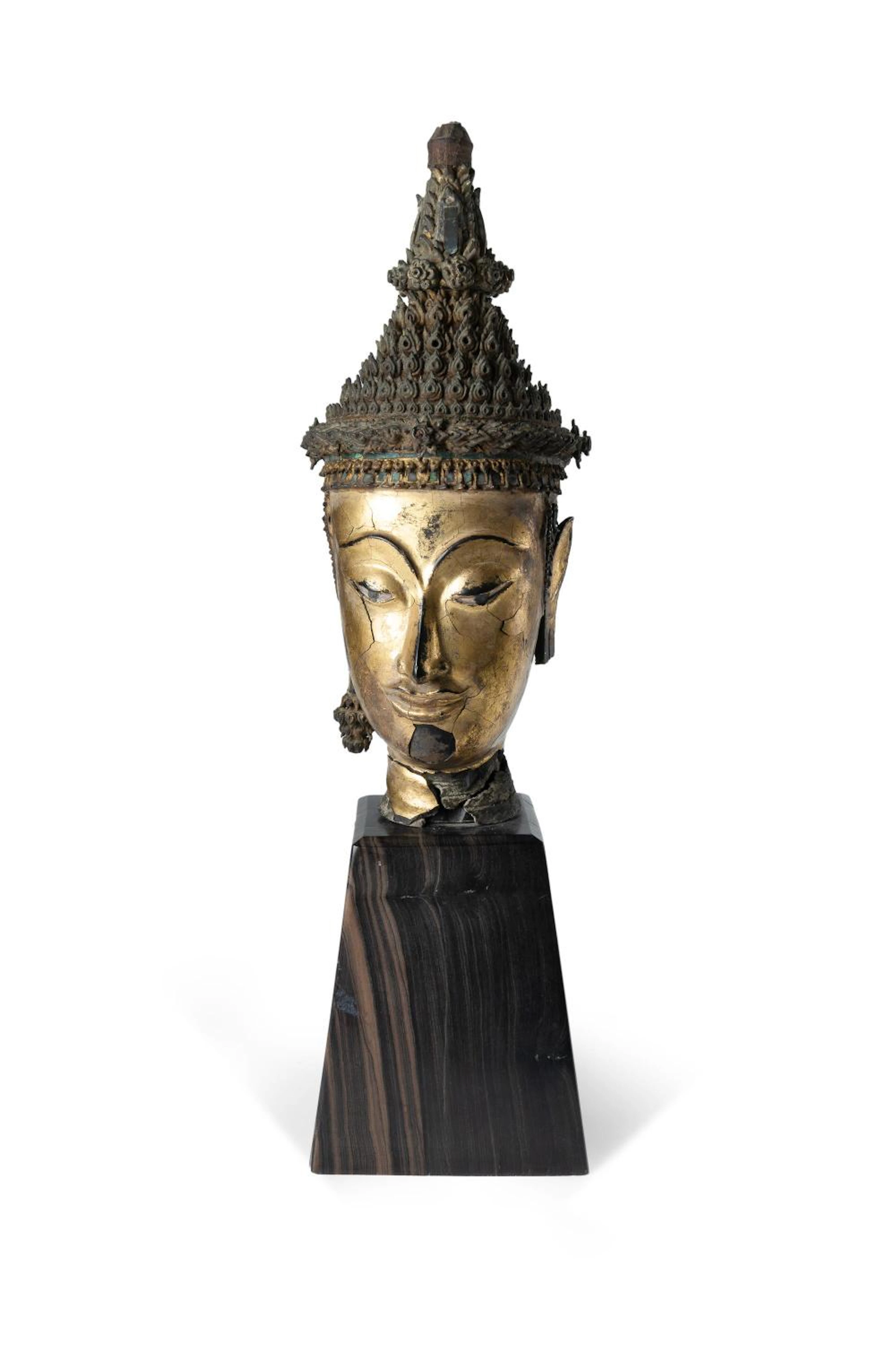 Thai Ayutthaya Period Gilt Bronze Buddha Head