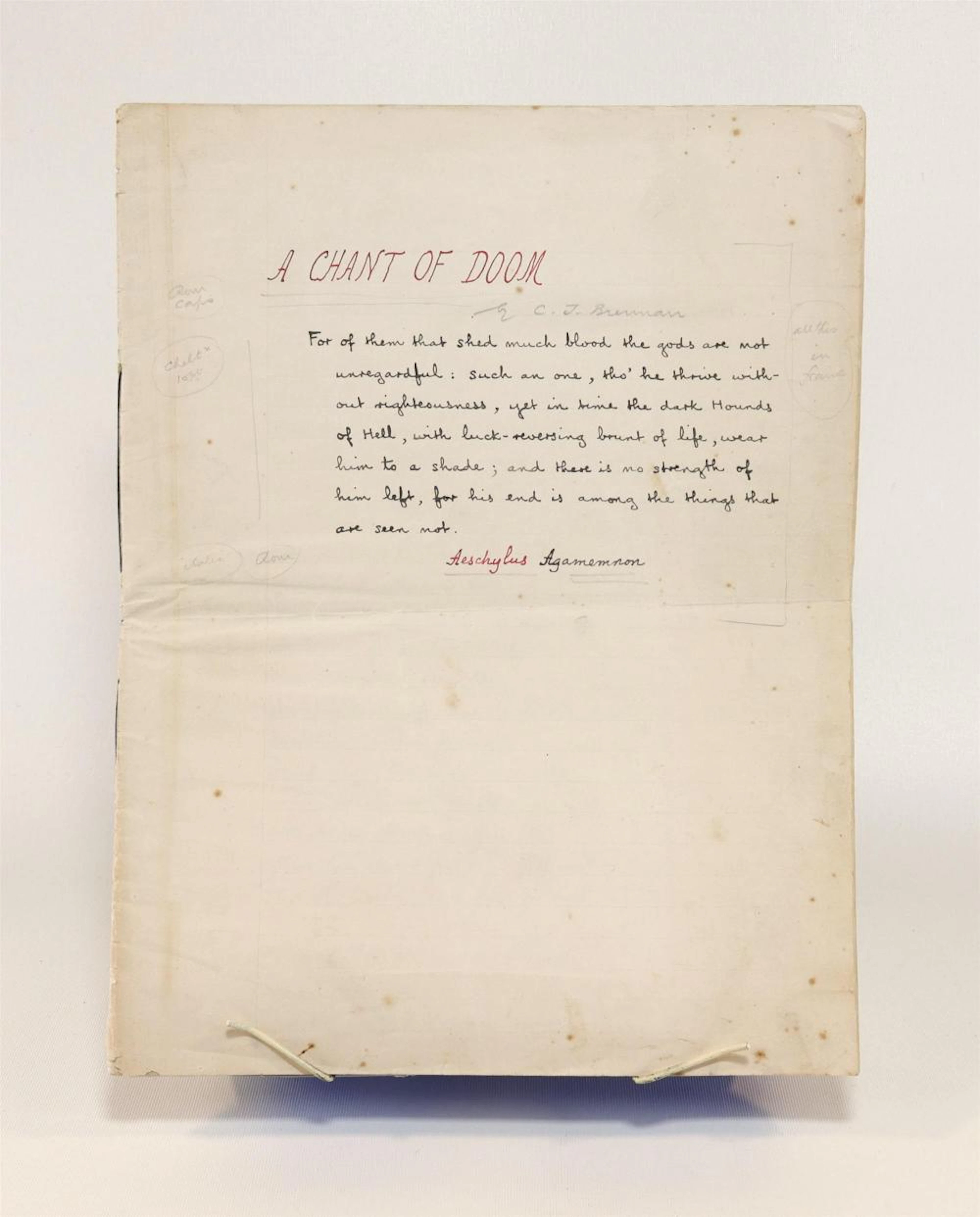 C.J. Brennan Original MS of a CHANT OF DOOM