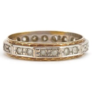 18ct two tone gold white spinel eternity ring, size R/S, 3.8...