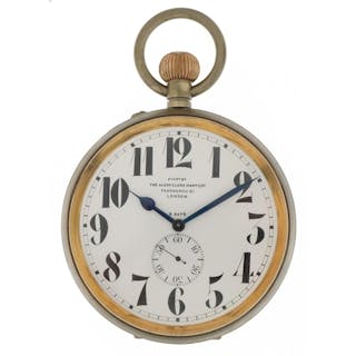 White metal eight day Goliath pocket watch, the enamelled di...