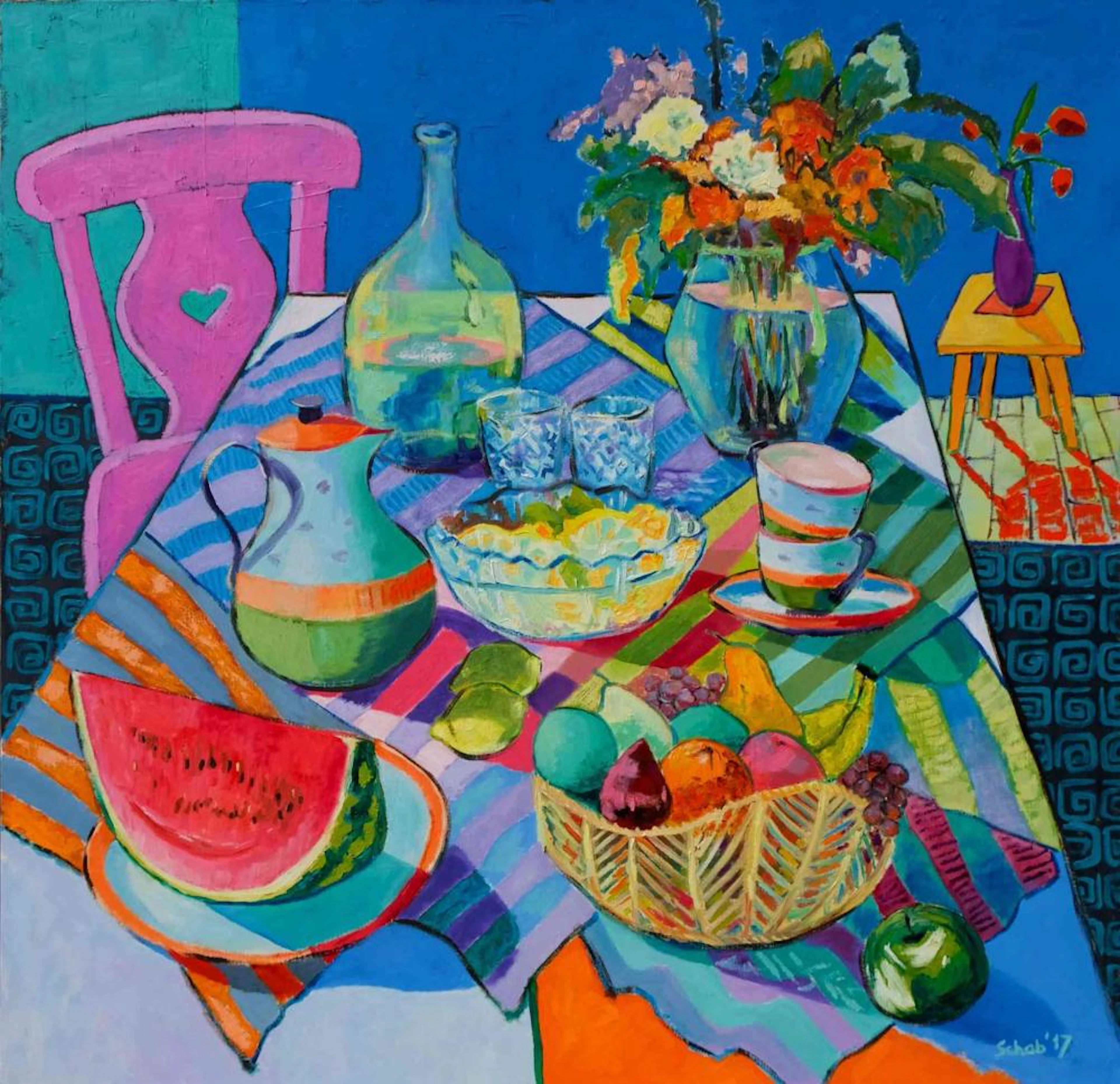 David Schab, Still Nature With Pink Chair, 2017