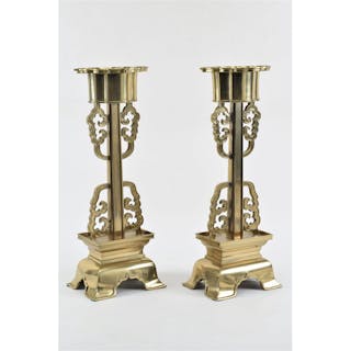 Pair of brass altar prickets. China. 20th century. Height 19in.