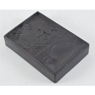 Wooden inkstone, China 20th Century. Dense hardwood, carved with a