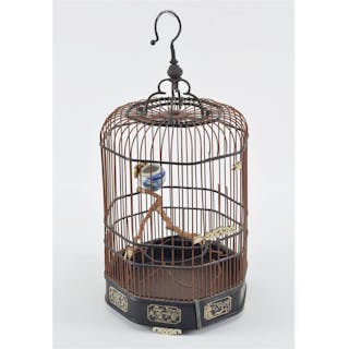 Bird cage. China. 19th/early 20th century. Bamboo and bone mountings. 20in H.