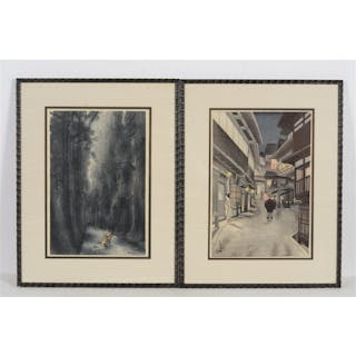 2 Japanese woodblock prints. 1) Eiichi Kotozuka. 2) "The Inns at Arima
