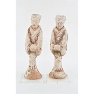2 Han tomb figures. 2nd century B.C to 2nd century A.D. Standing pottery