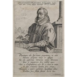 Hendrick Goltzius. Portrait of Christophe Plantin, humanist, book