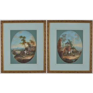 Pair of 18th century Blarenberghe school original oval gouache paintings.