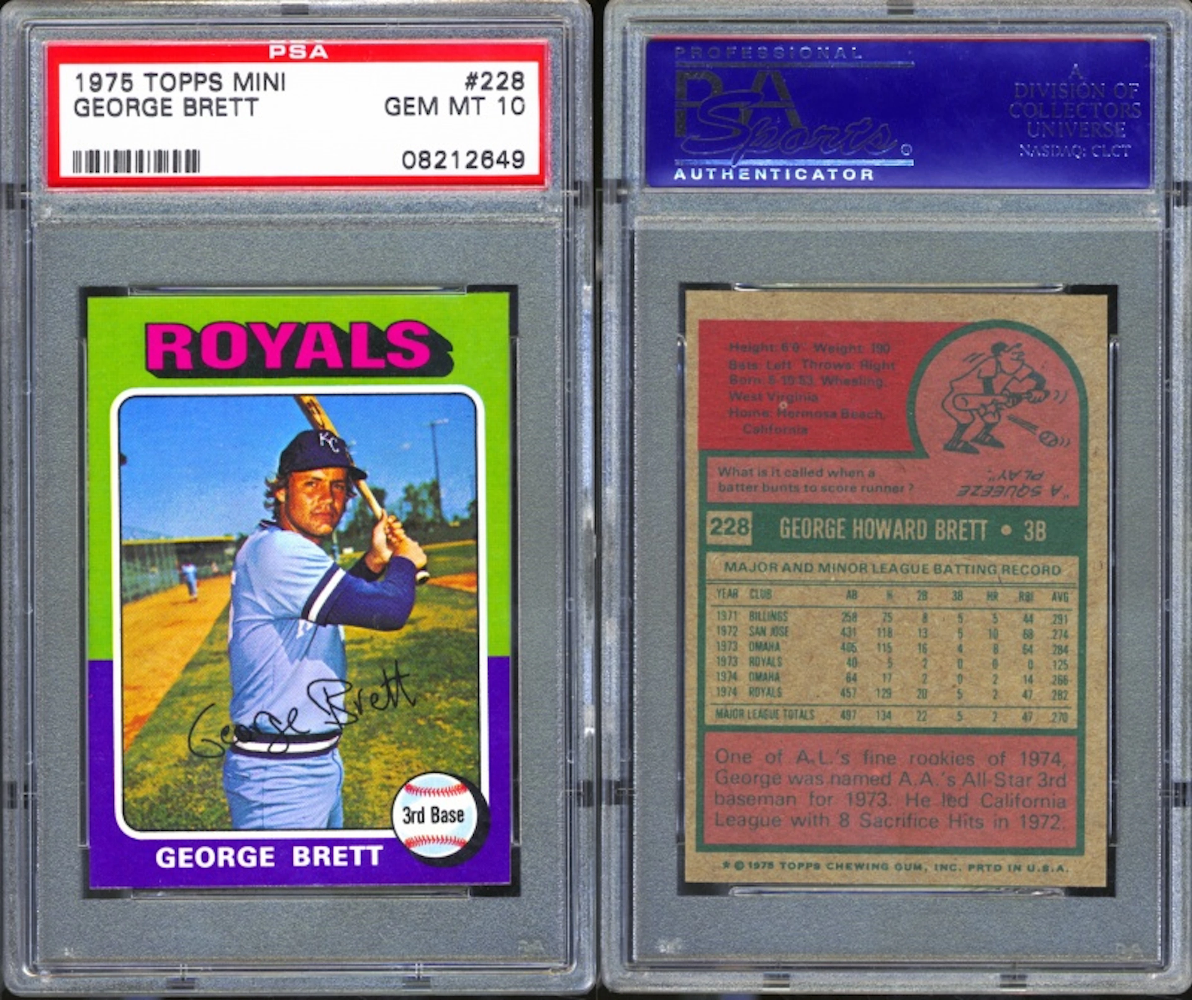 1975 Topps Mini #228 George Brett PSA 10 GEM MINT