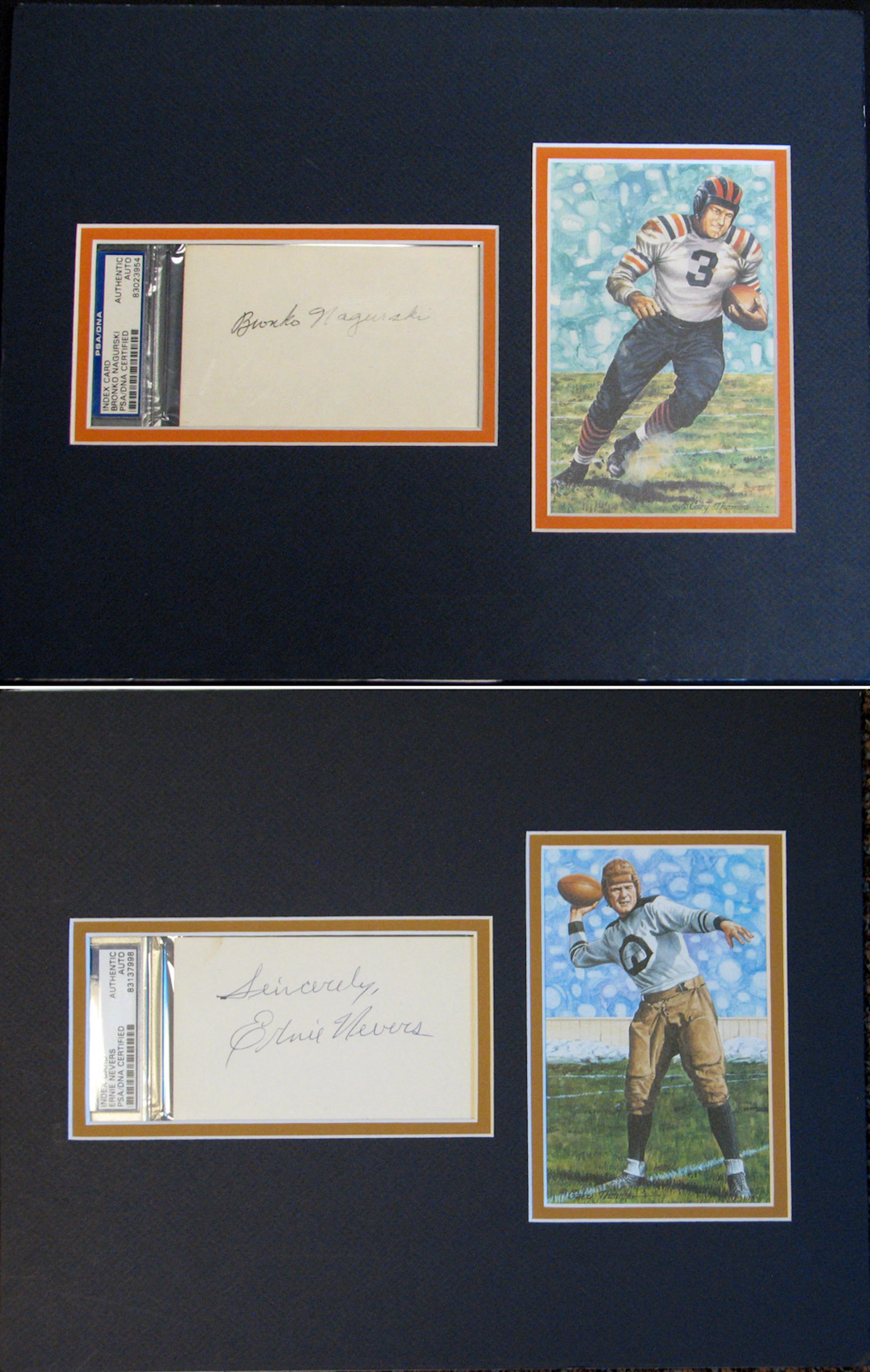 Group of (2) Signed Index Cards of Nagurski and Nevers...