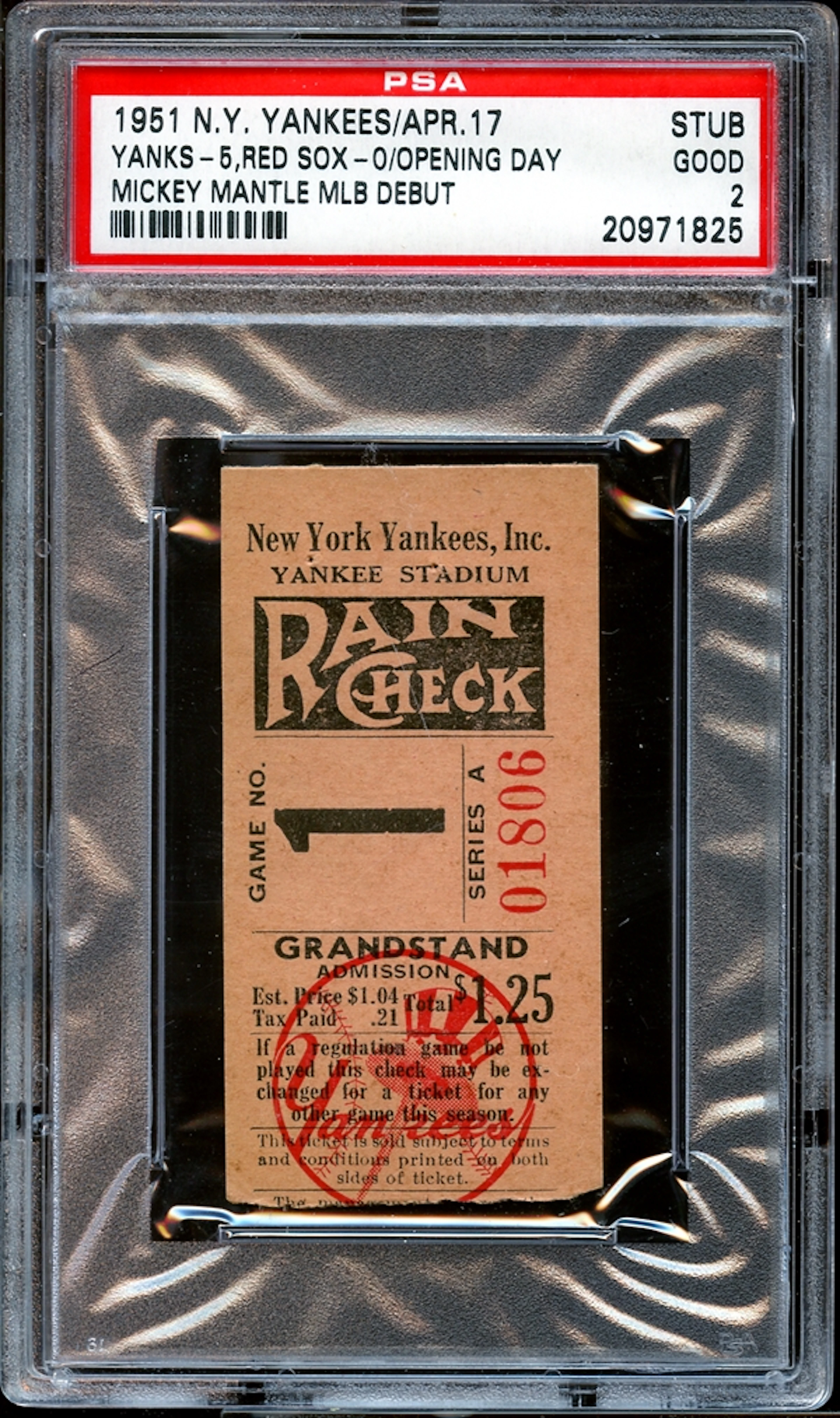 1951 New York Yankees Ticket Stub Mickey Mantle MLB Debut PSA 2 GOOD