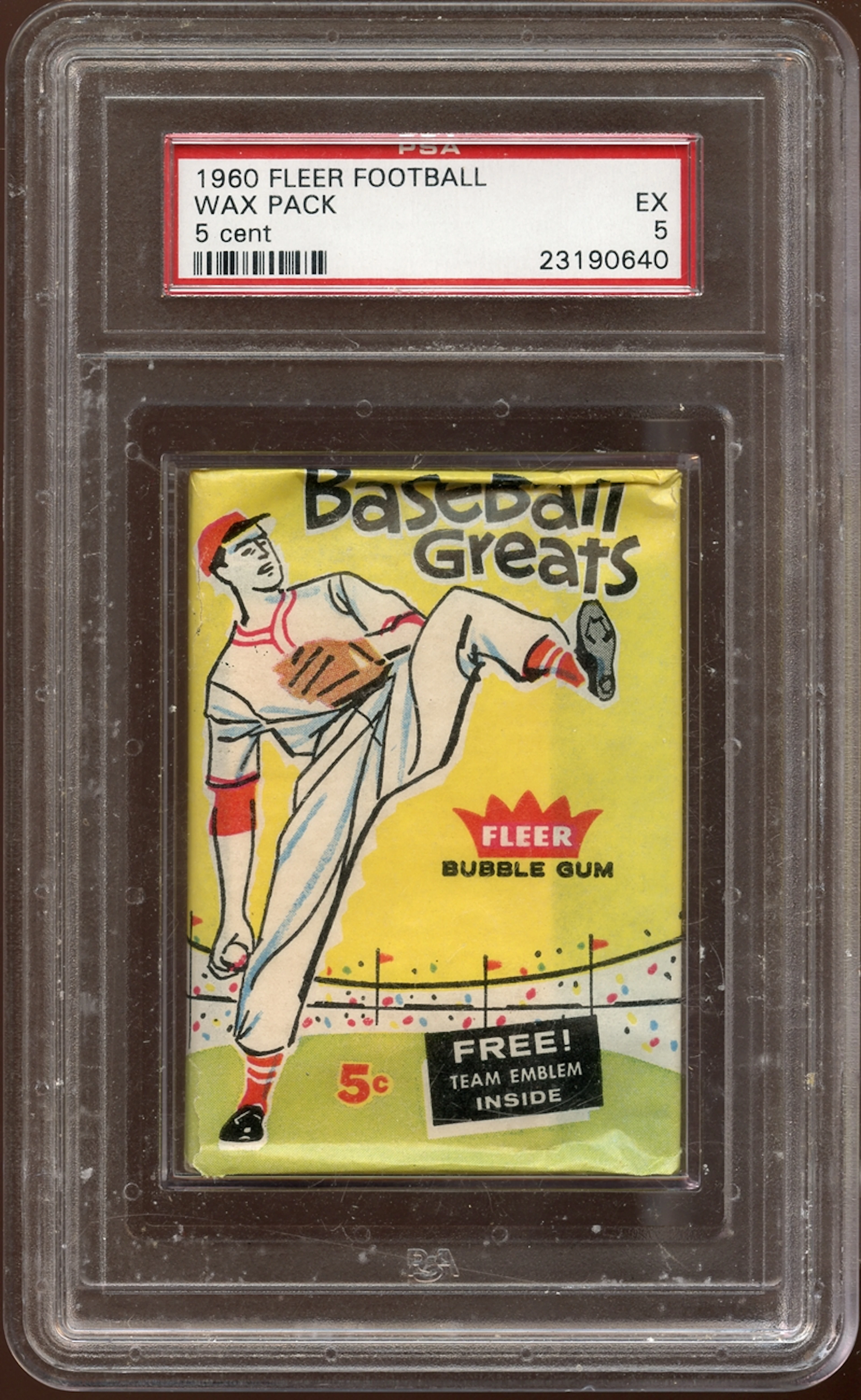 1960 Fleer Baseball 5-Cent Unopened Wax Pack PSA 5 EX