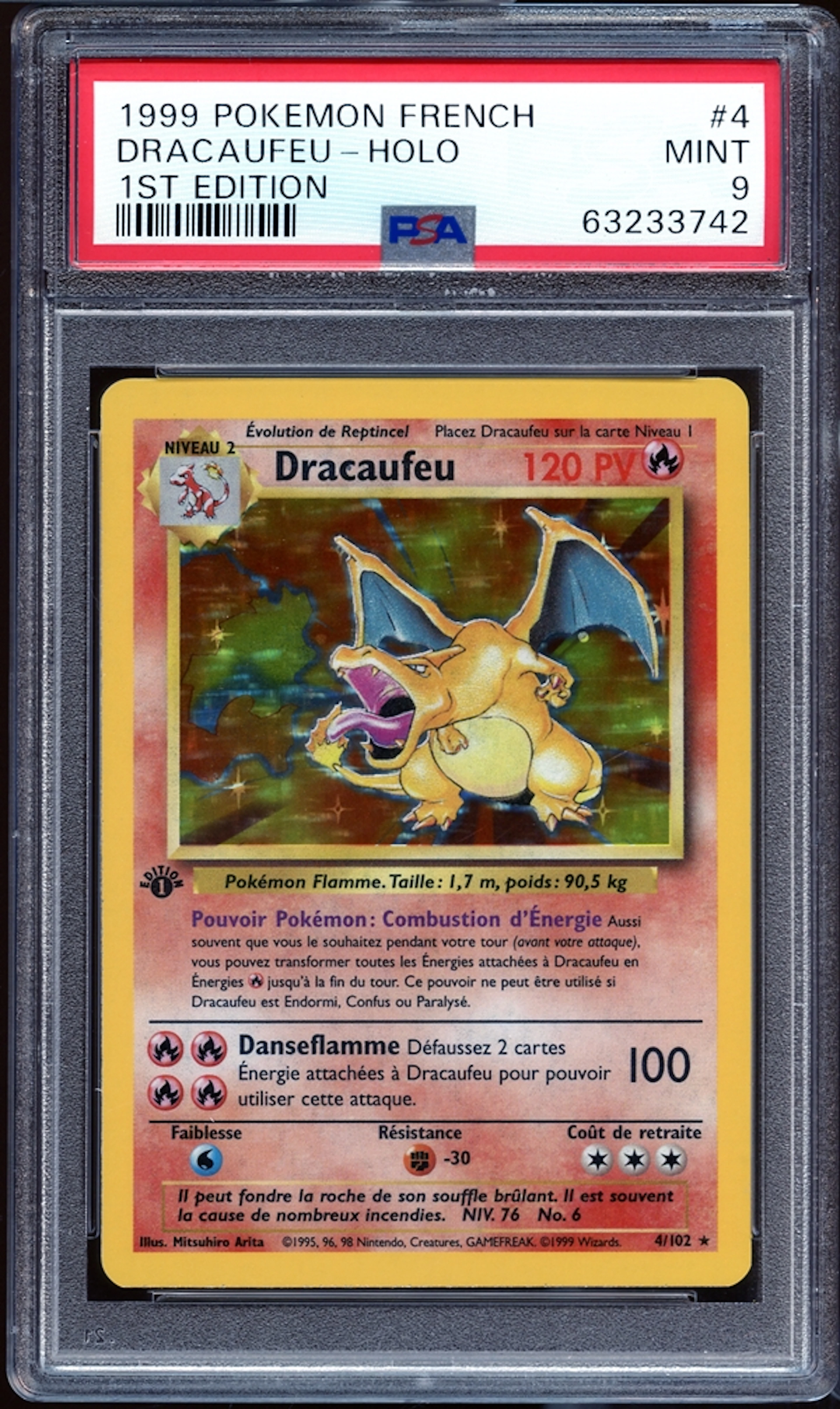1999 Pokemon French #4 Dracaufeu 1st Edition Holo PSA 9 MINT