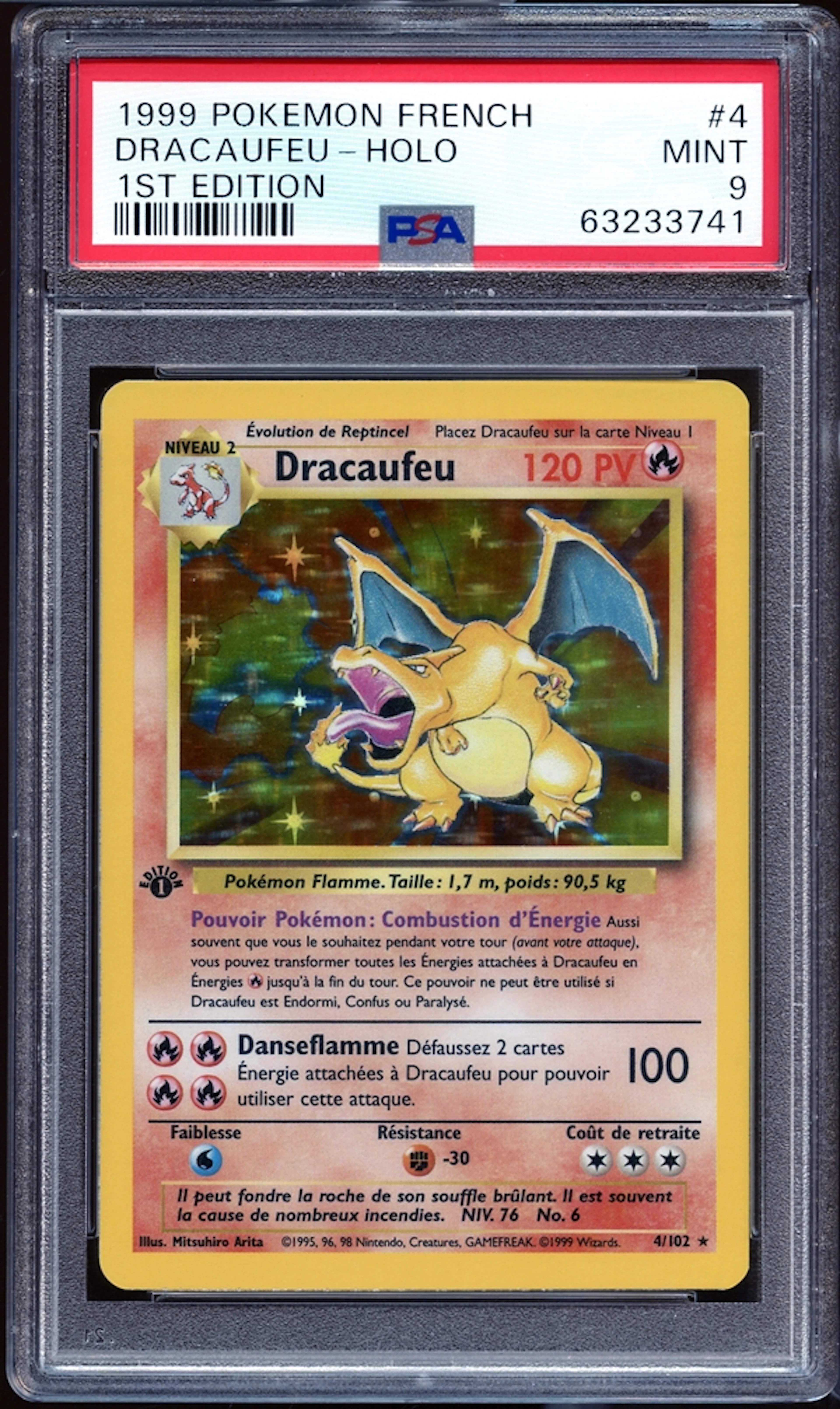 1999 Pokemon French #4 Dracaufeu 1st Edition Holo PSA 9 MINT