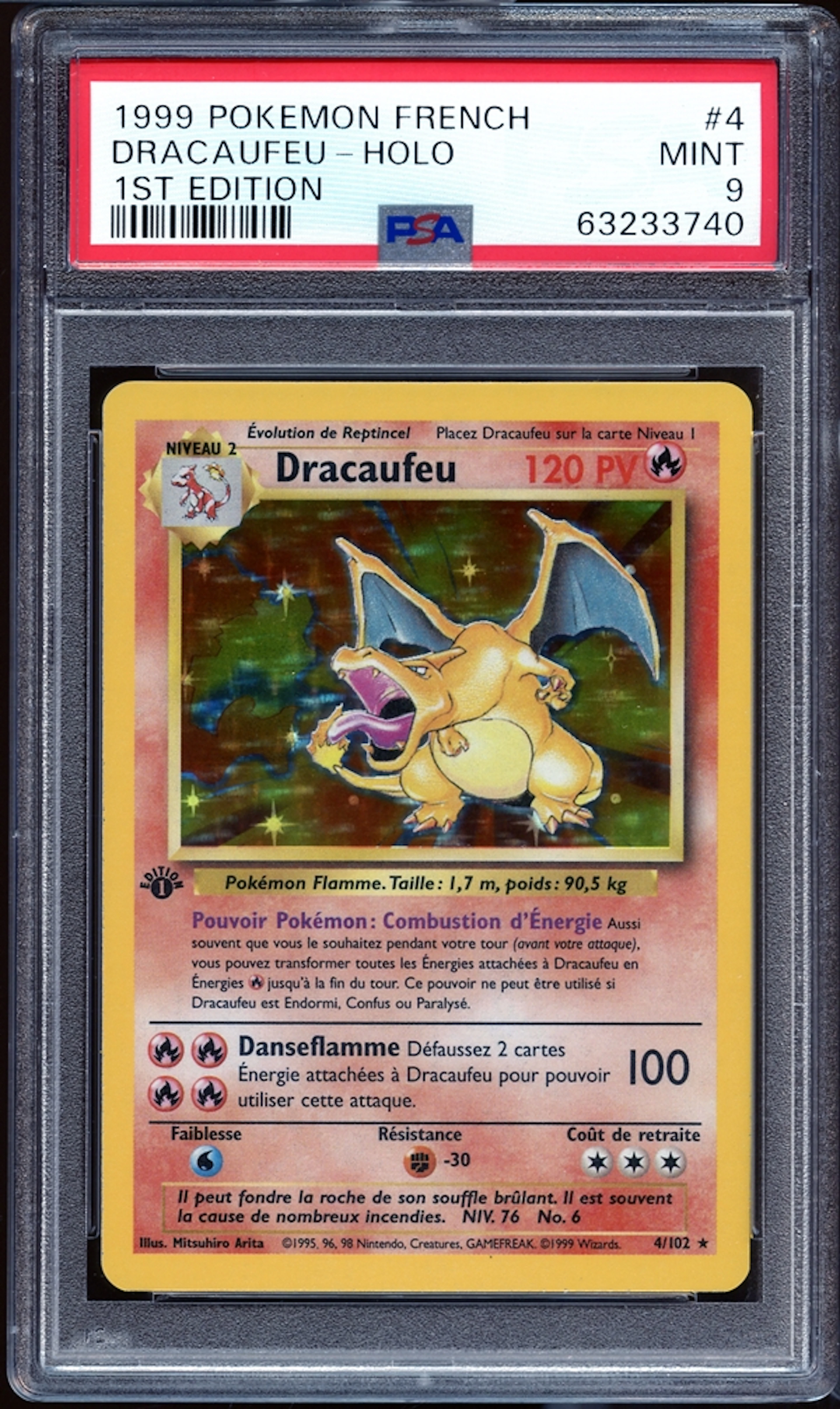 1999 Pokemon French #4 Dracaufeu 1st Edition Holo PSA 9 MINT